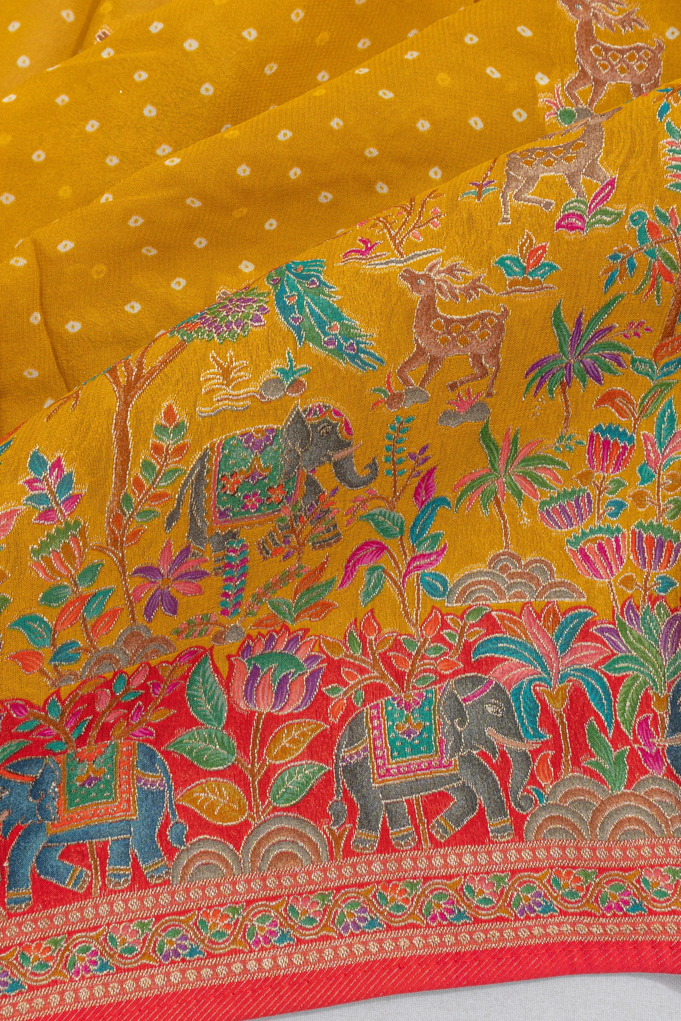 Viscose Georgette Brocade And Butta Yellow Saree