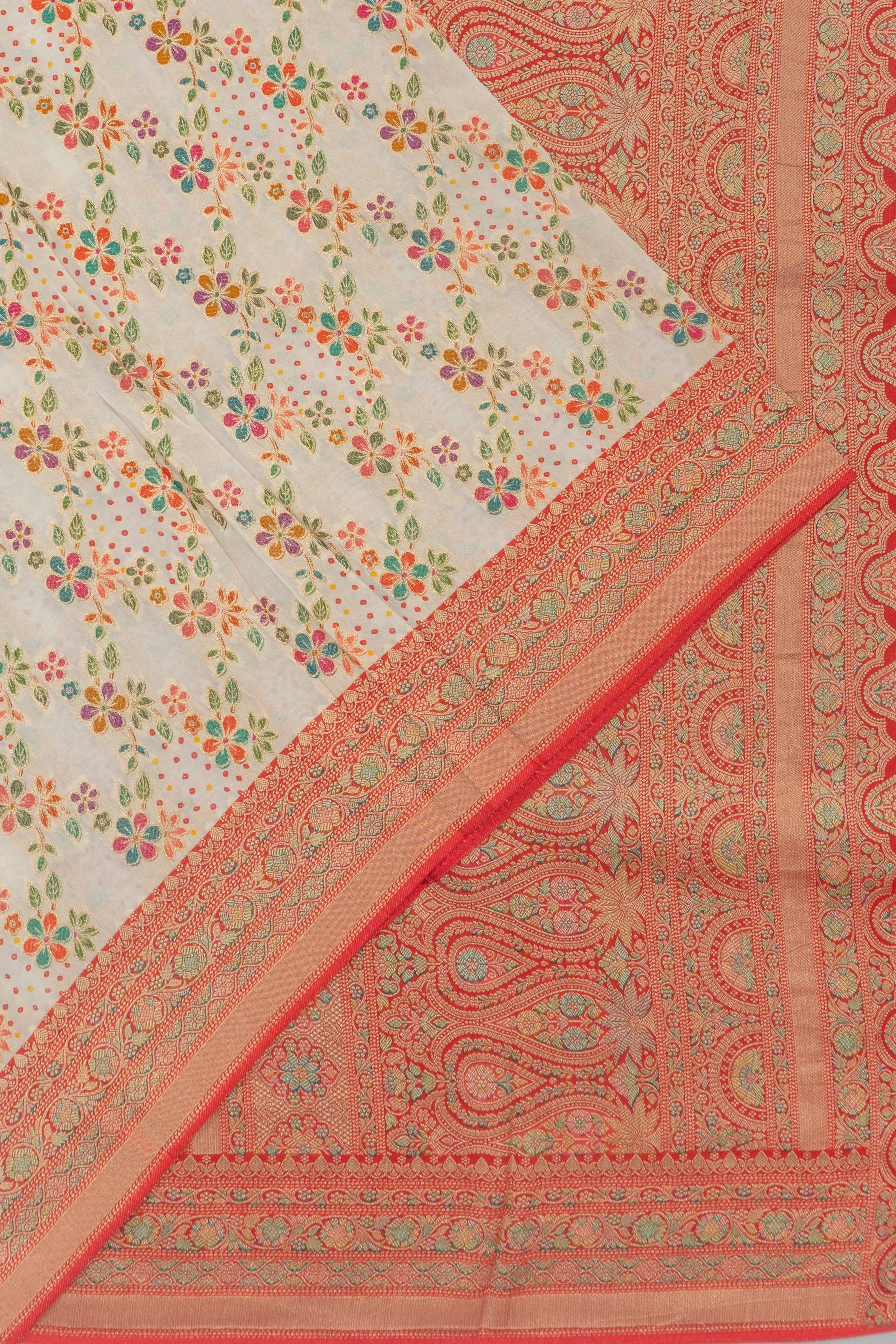 Viscose Georgette Brocade White Saree