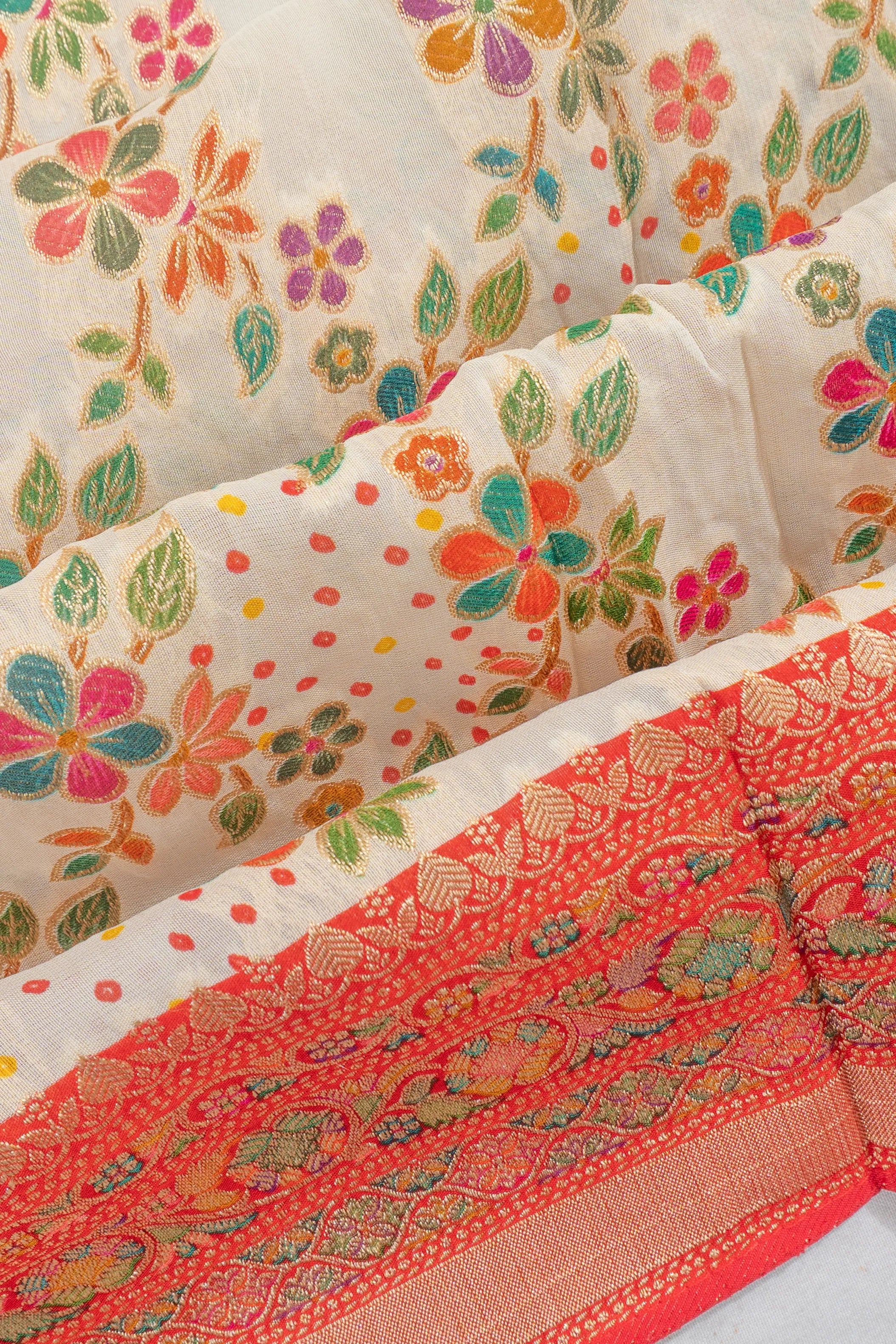 Viscose Georgette Brocade White Saree