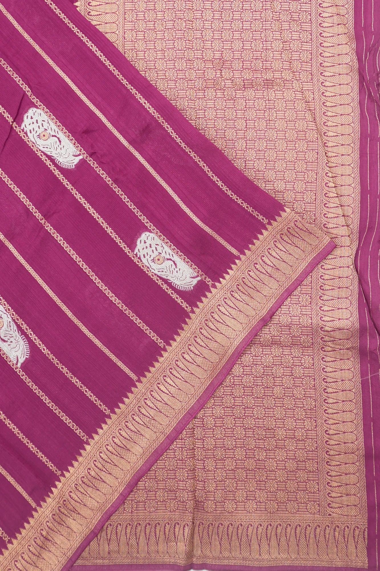 Banarasi Tussar Georgette Lines And Butta Magenta Saree