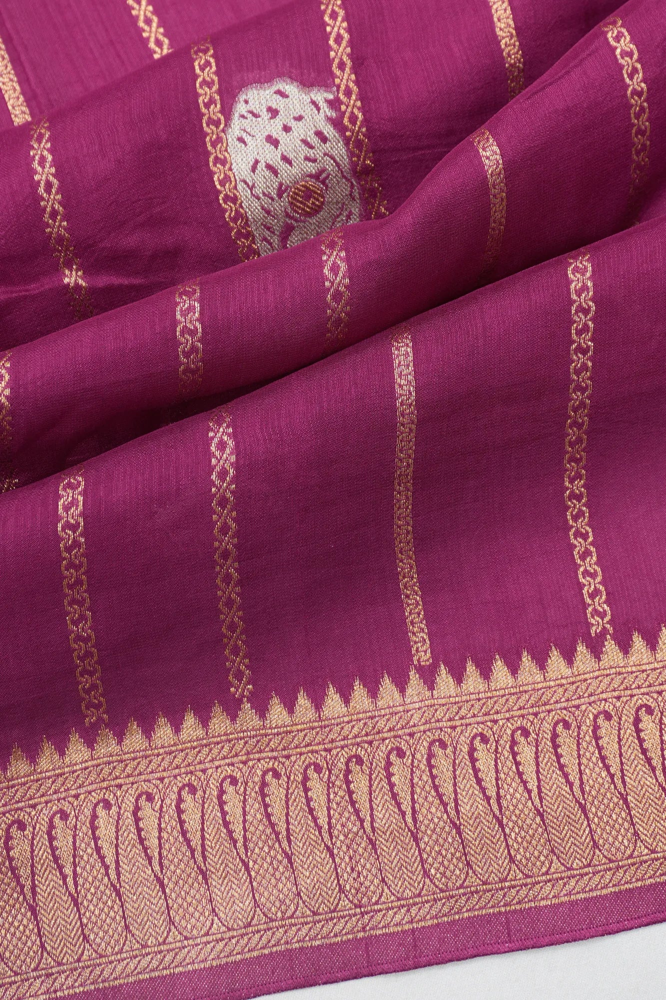 Banarasi Tussar Georgette Lines And Butta Magenta Saree