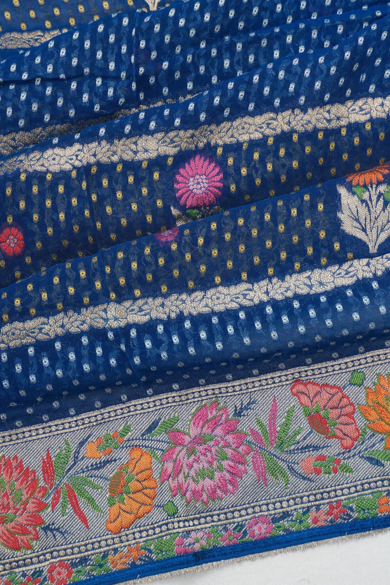 Banarasi Georgette Brocade And Butta Blue Saree