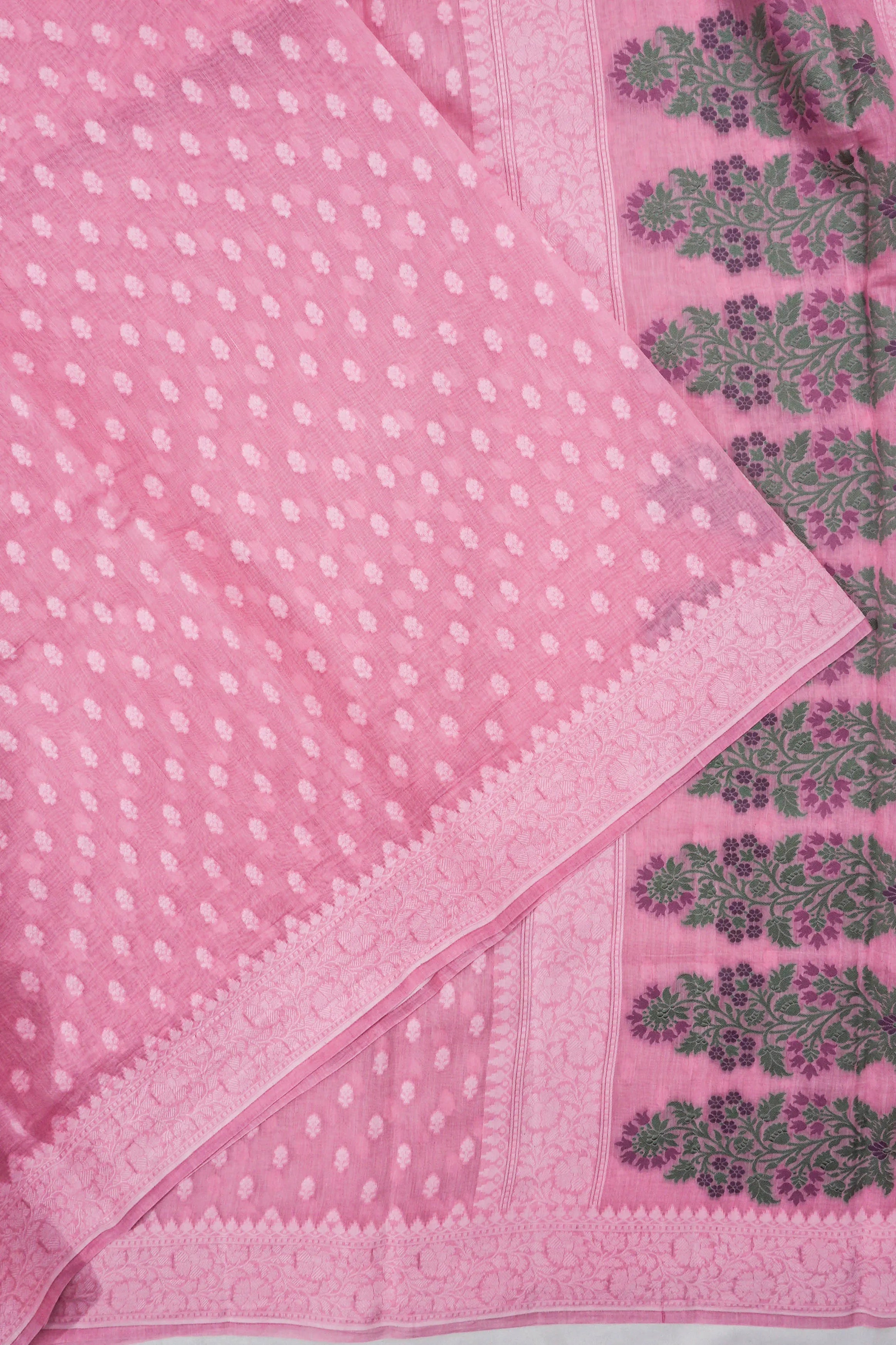 Mul Cotton Butta Pink Saree
