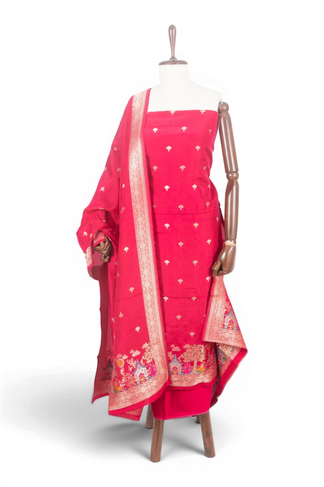 Banarasi Silk Butta Rani Pink Salwar Suit Set