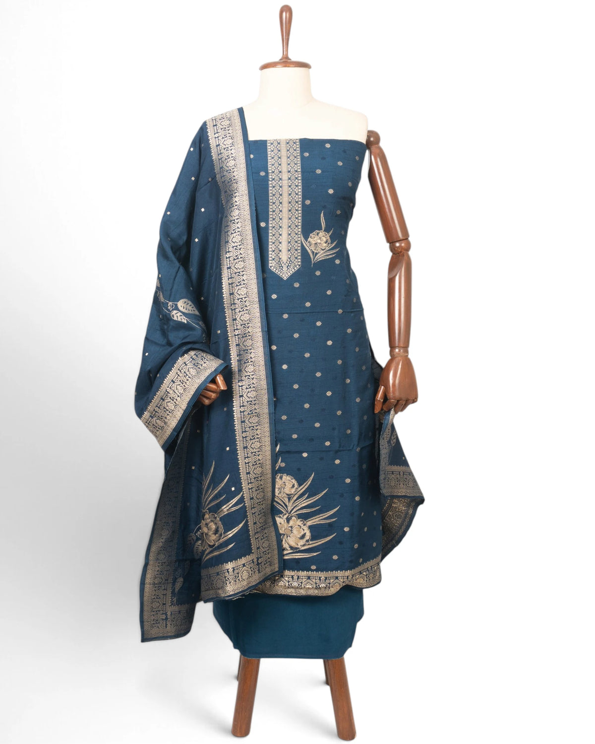 Vaanya Banaras Silk Butta Dark Blue Salwar Suit Set