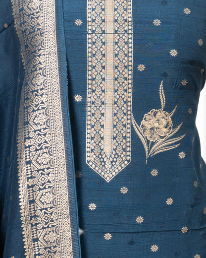 Vaanya Banaras Silk Butta Dark Blue Salwar Suit Set