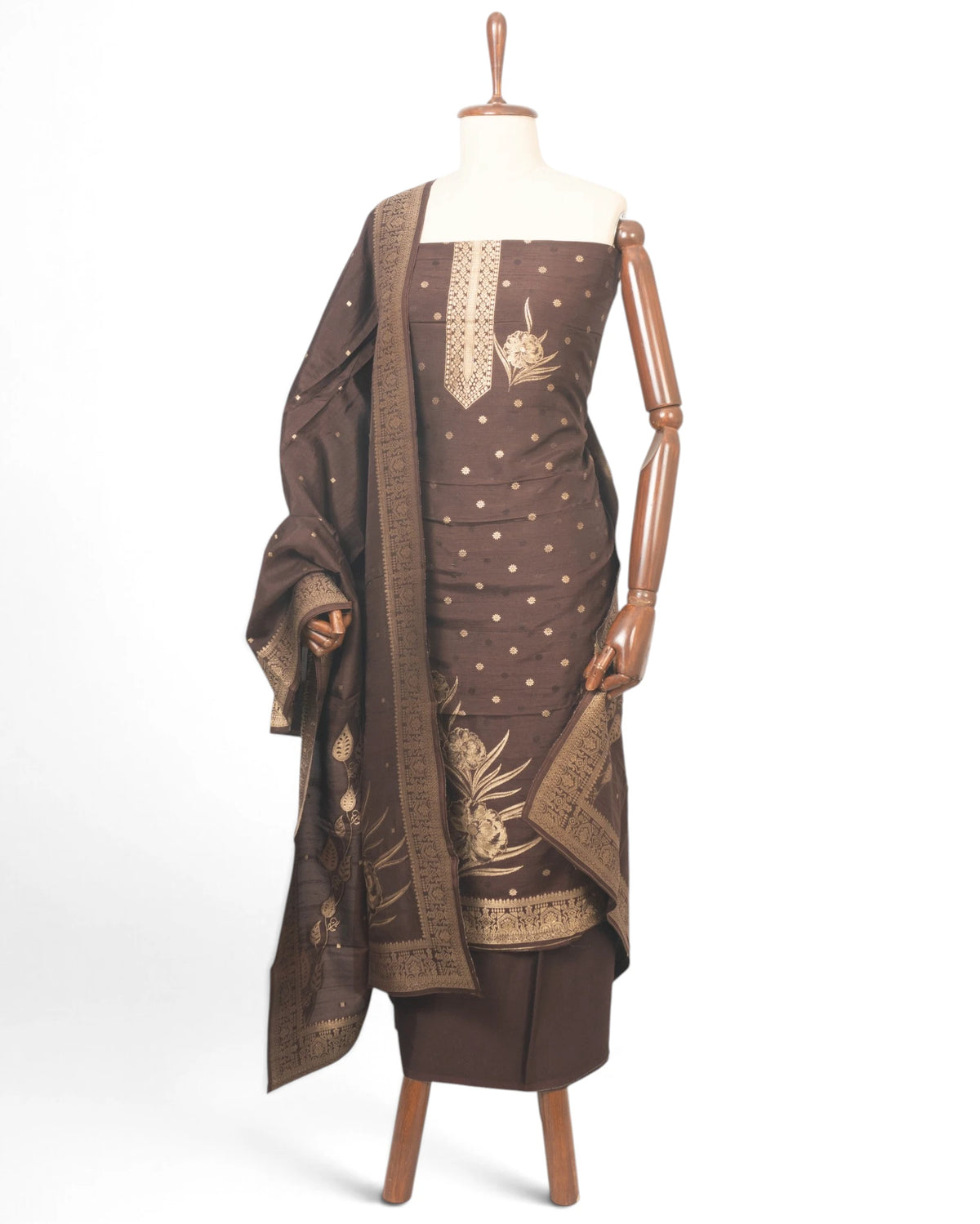 Vaanya Banaras Silk Butta Choco Brown Salwar Suit Set
