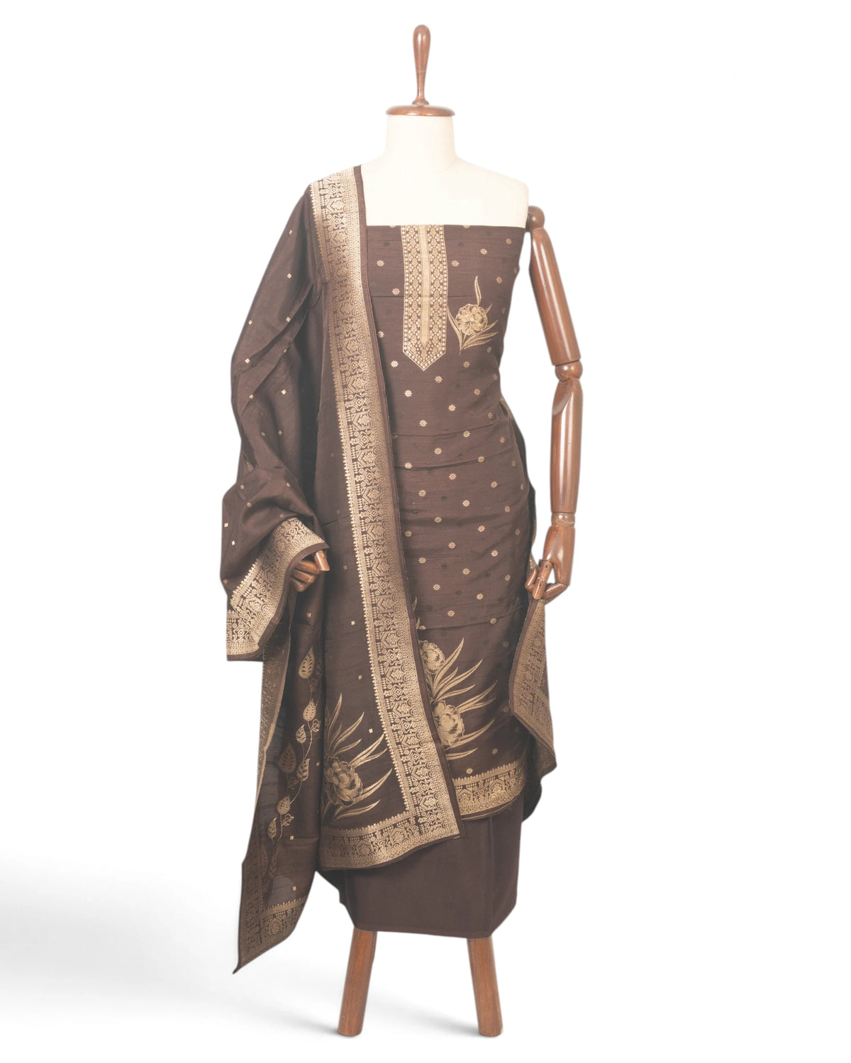 Vaanya Banaras Silk Butta Choco Brown Salwar Suit Set
