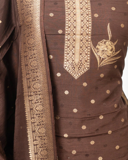 Vaanya Banaras Silk Butta Choco Brown Salwar Suit Set