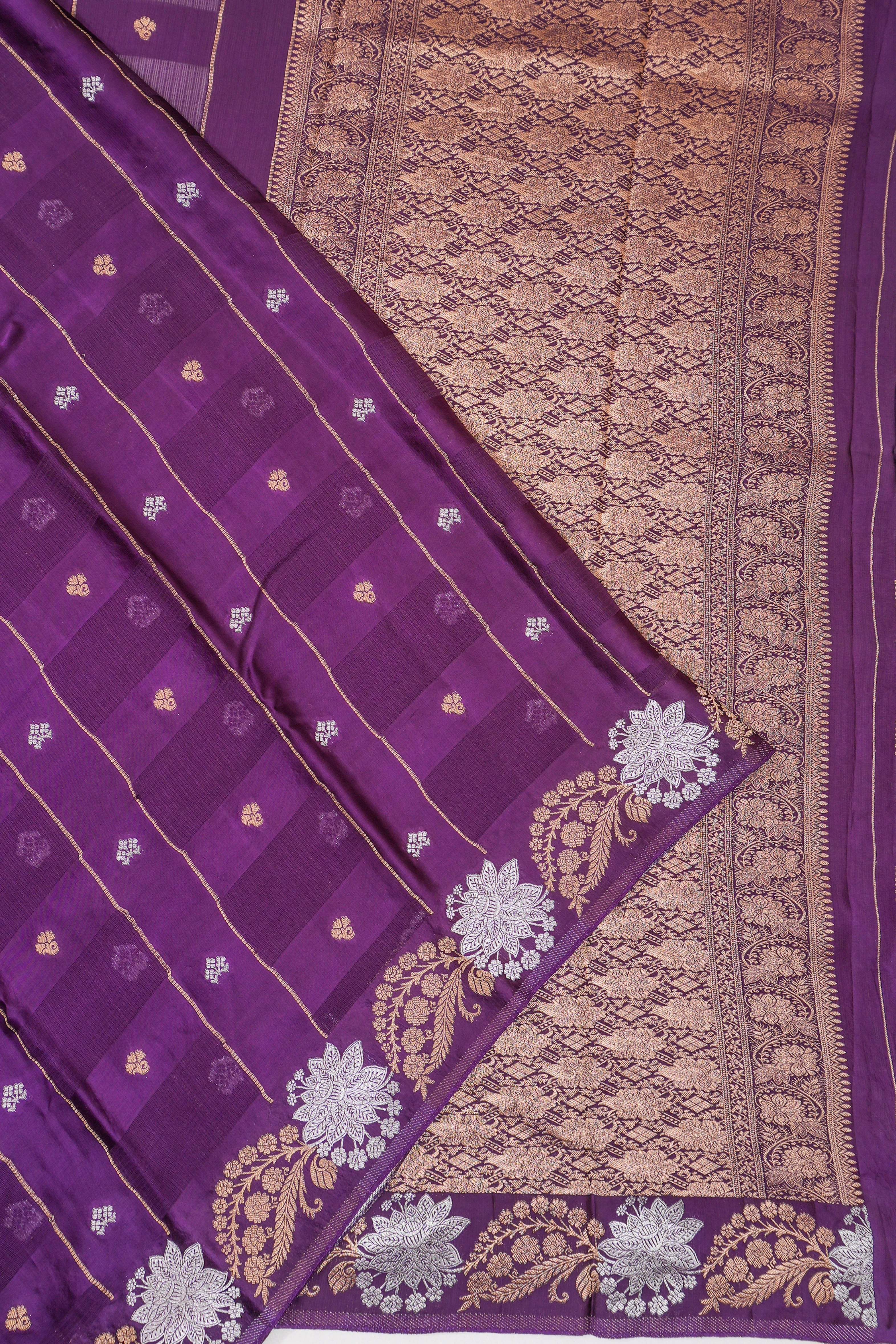 Banarasi Katan Silk Checks And Butta Purple Saree