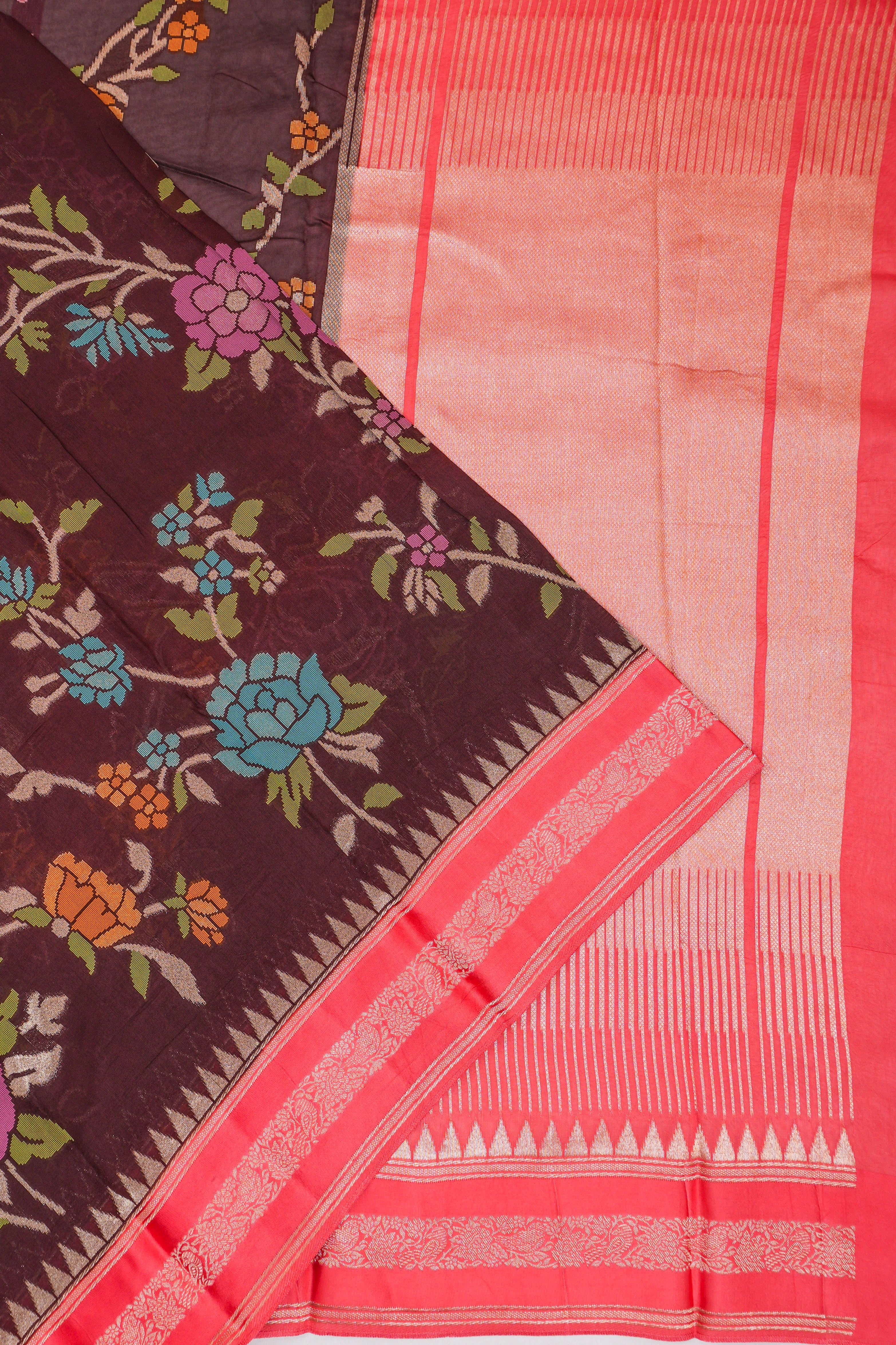 Viscose Tussar Jaal Brown Saree