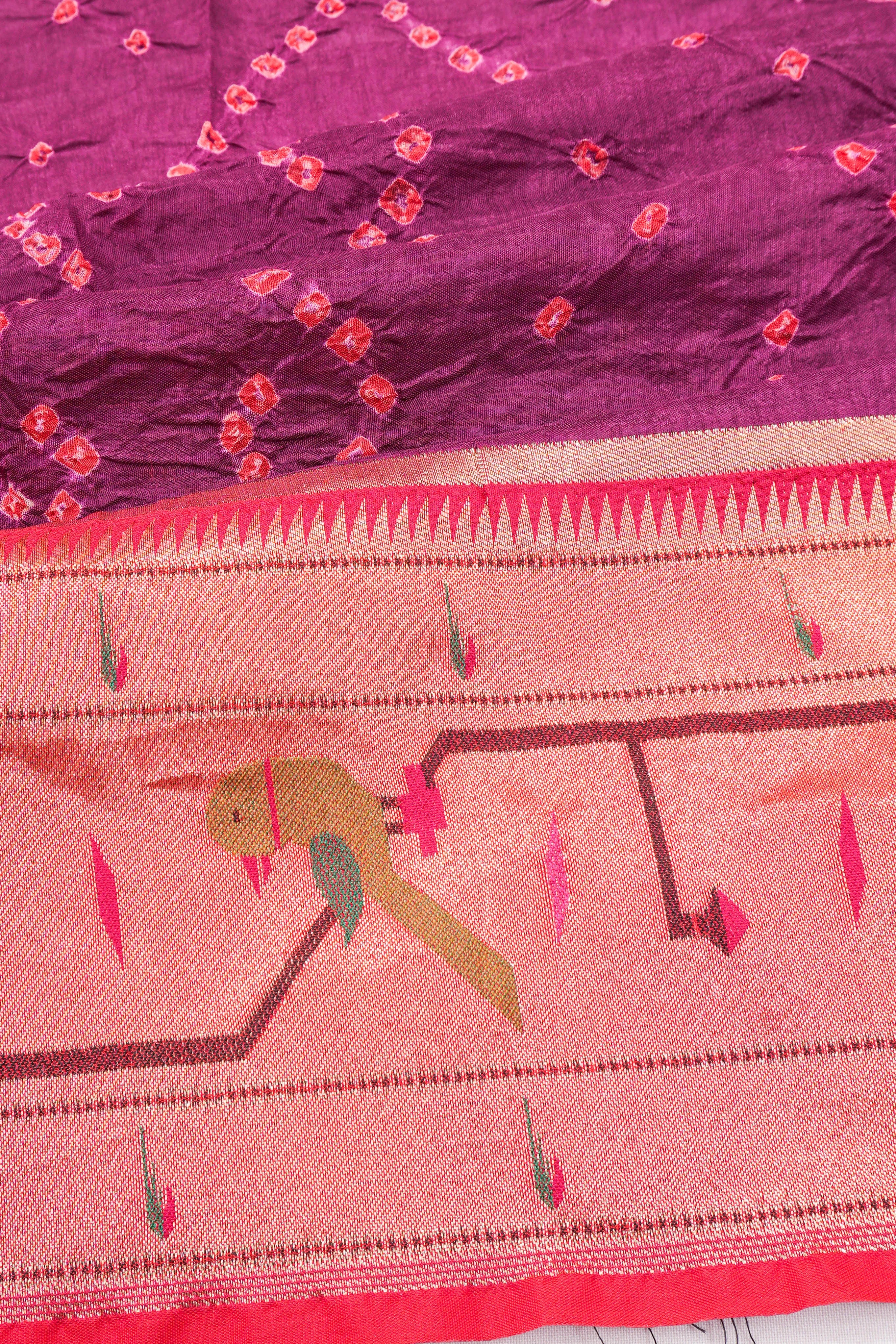 Muniya Silk Bandhani Purple Saree