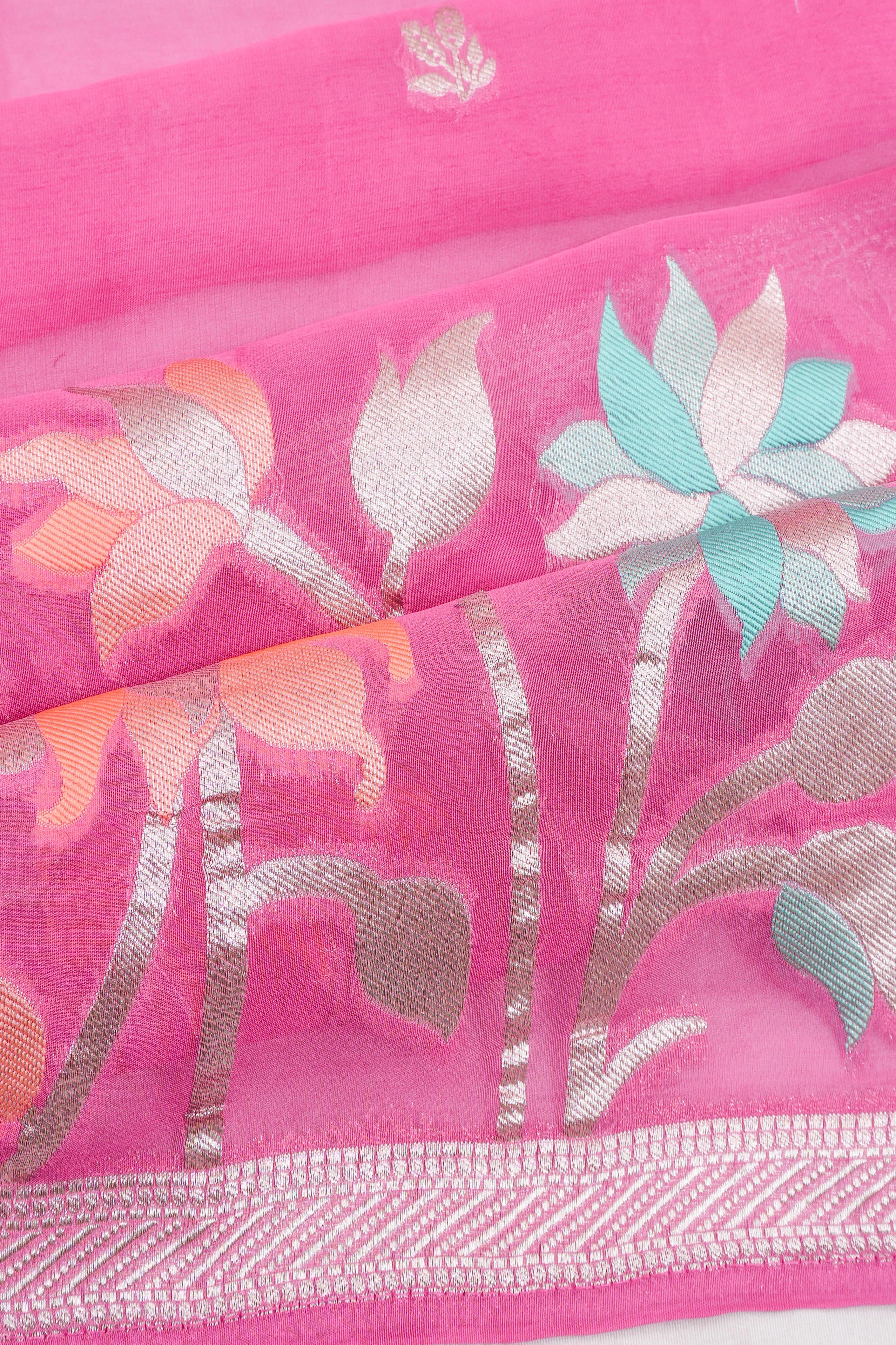 Viscose Georgette Butta Baby Pink Saree