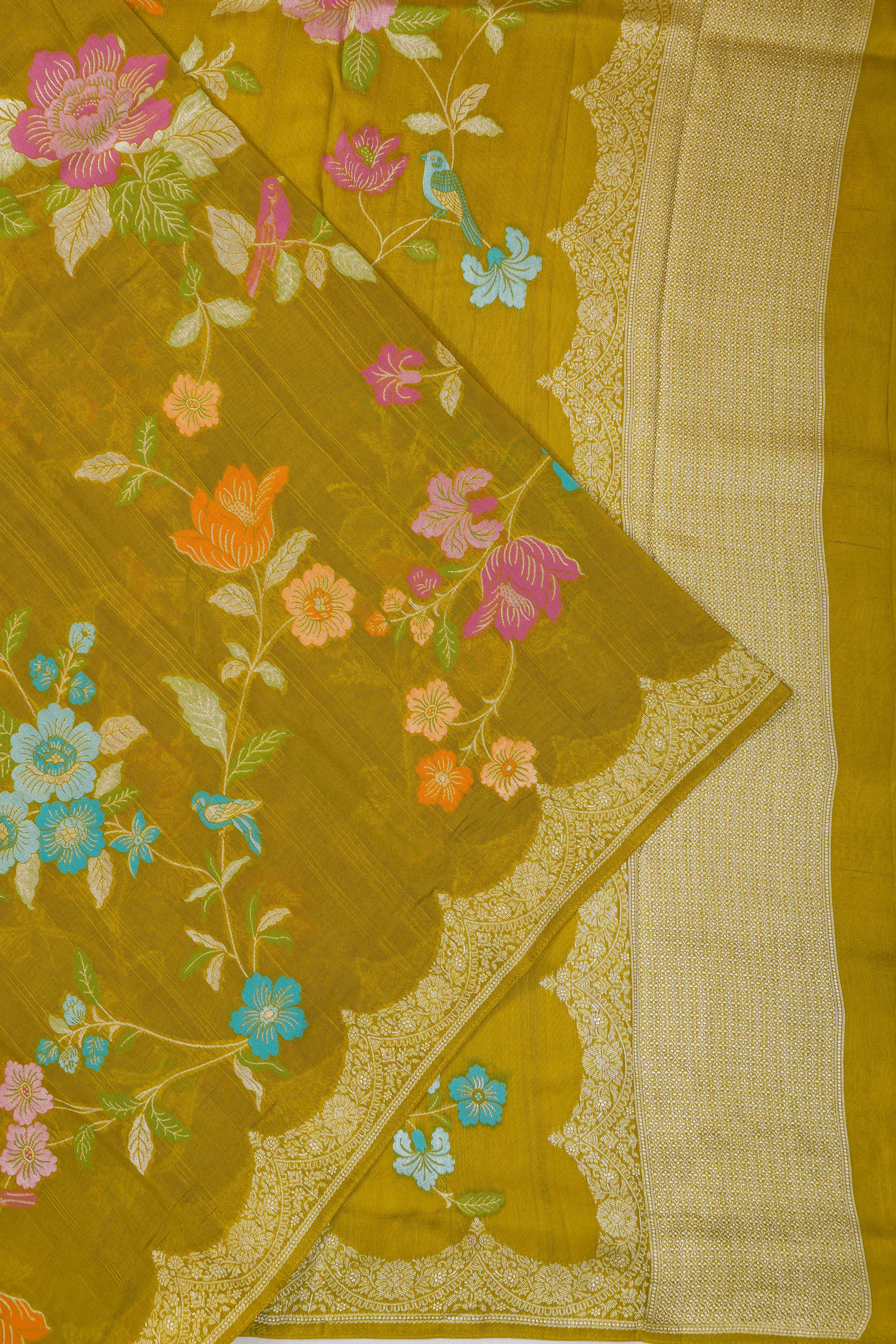 Viscose Tussar Jaal Mehandi Green Saree