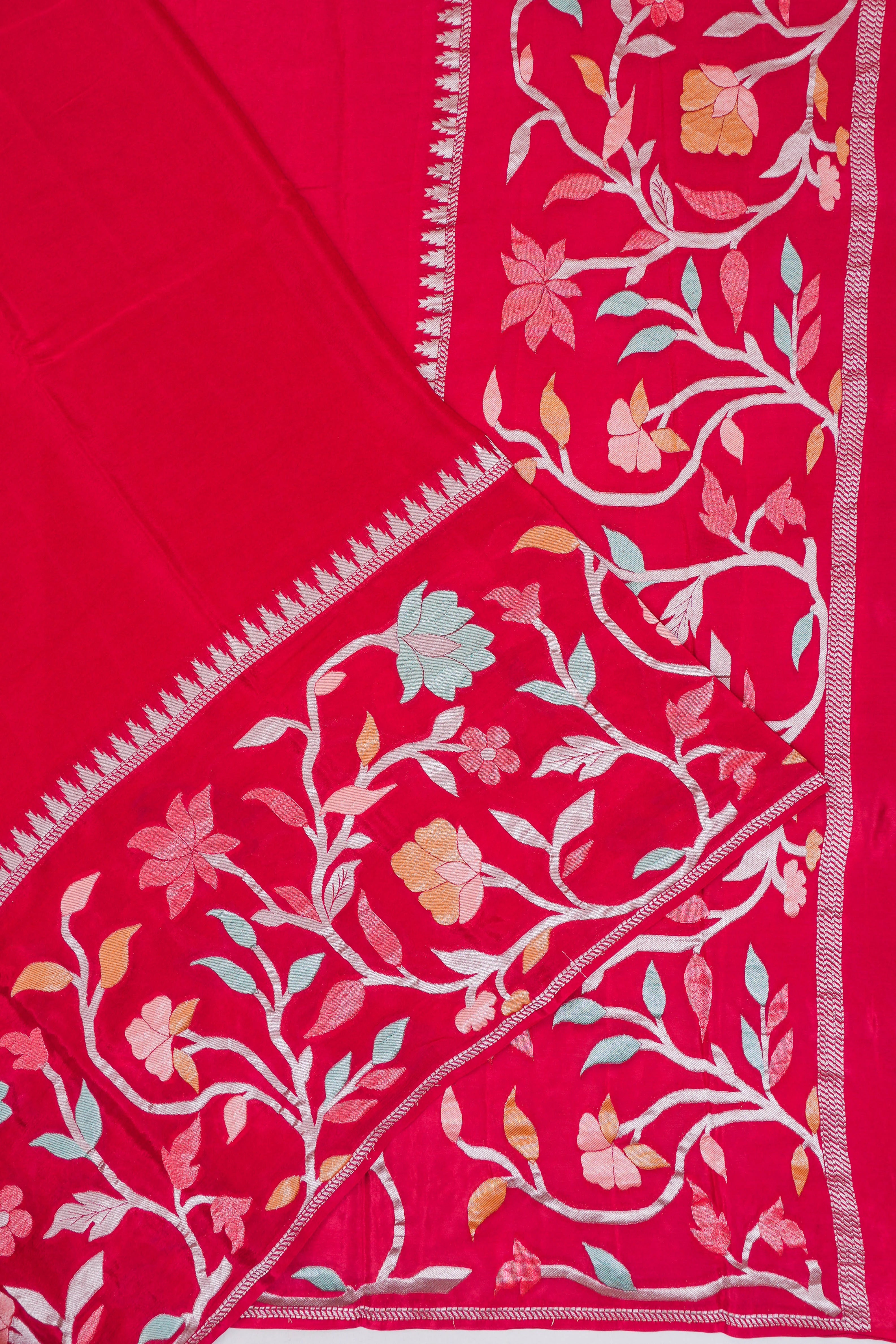 Viscose Georgette Plain Red Saree