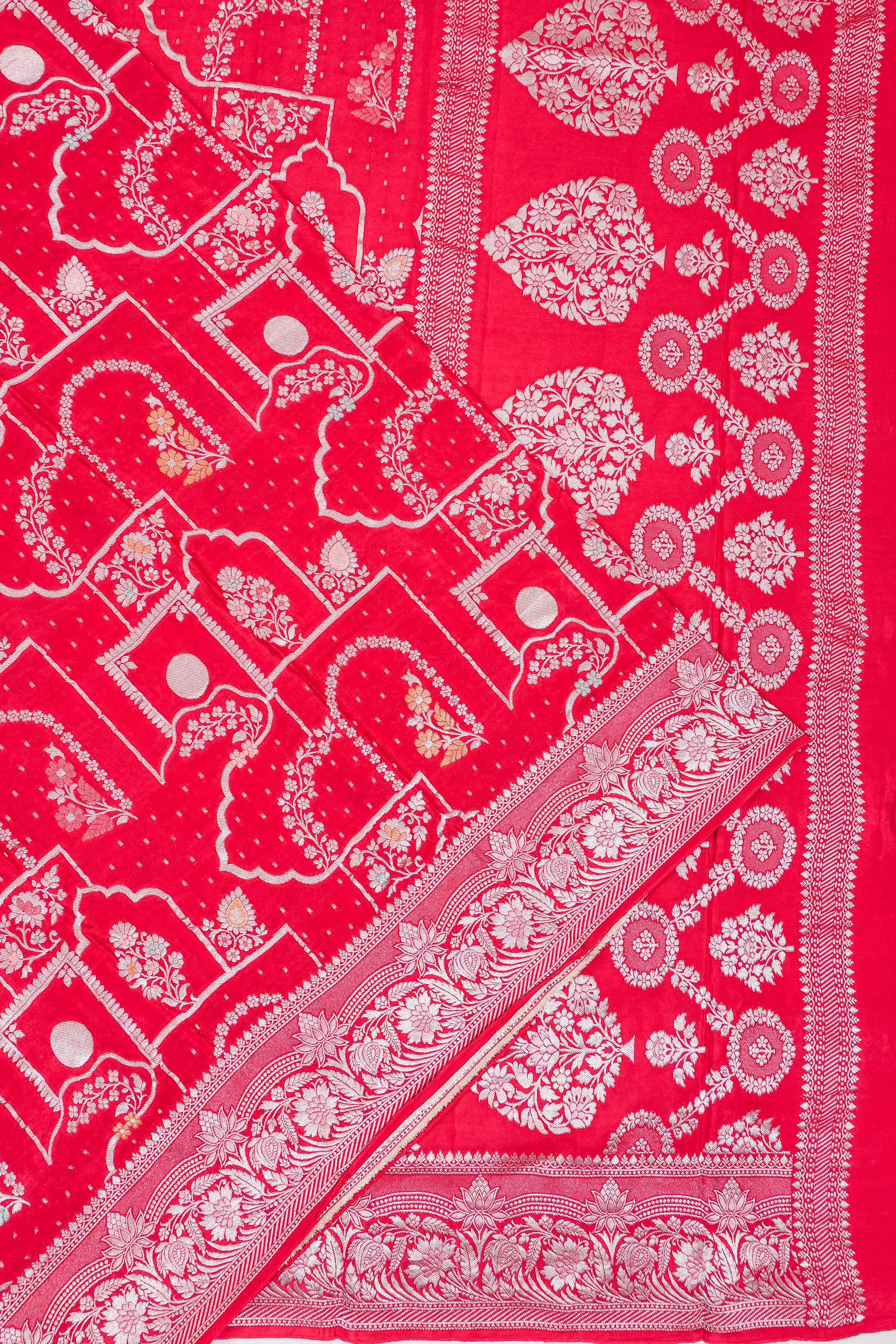 Viscose Georgette Brocade Red Saree