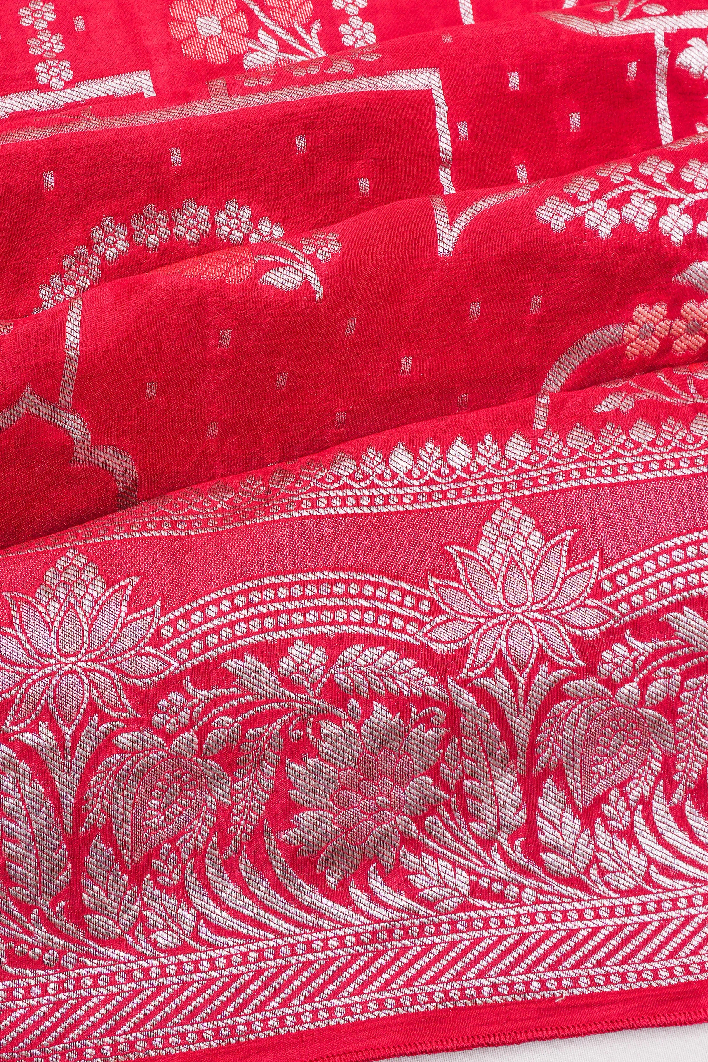 Viscose Georgette Brocade Red Saree