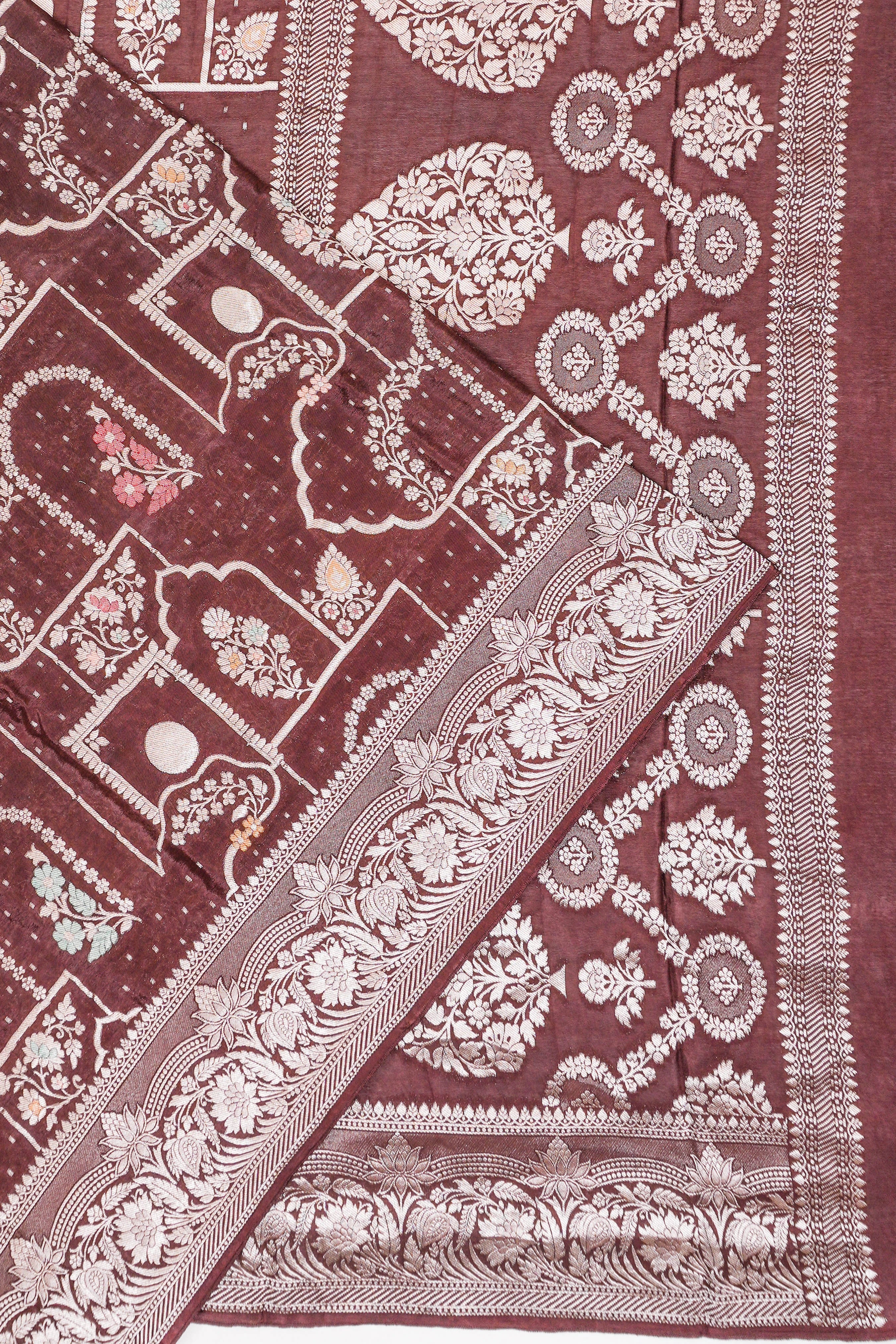 Viscose Georgette Brocade Brown Saree