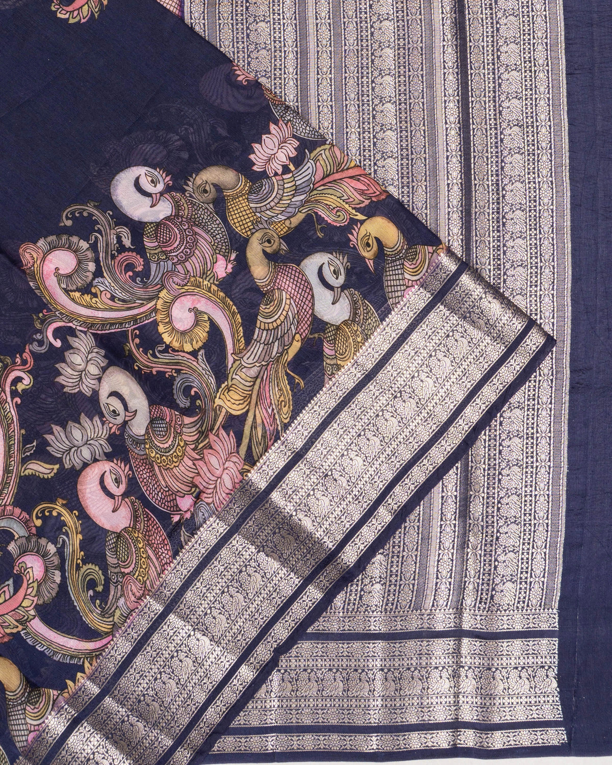 Chiniya Silk Printed Dark Blue Saree
