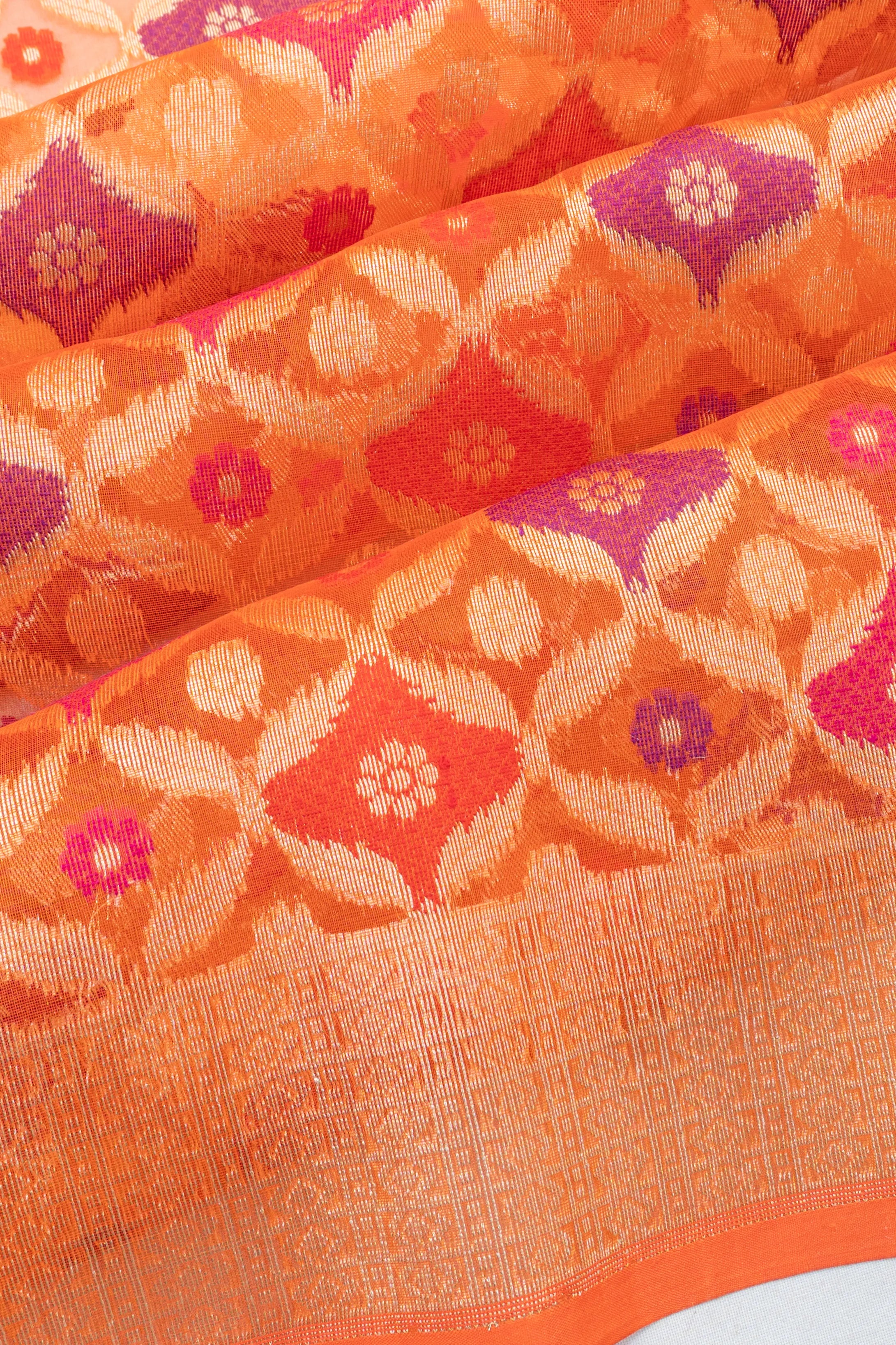 Banarasi Kora Organza Brocade Orange Saree