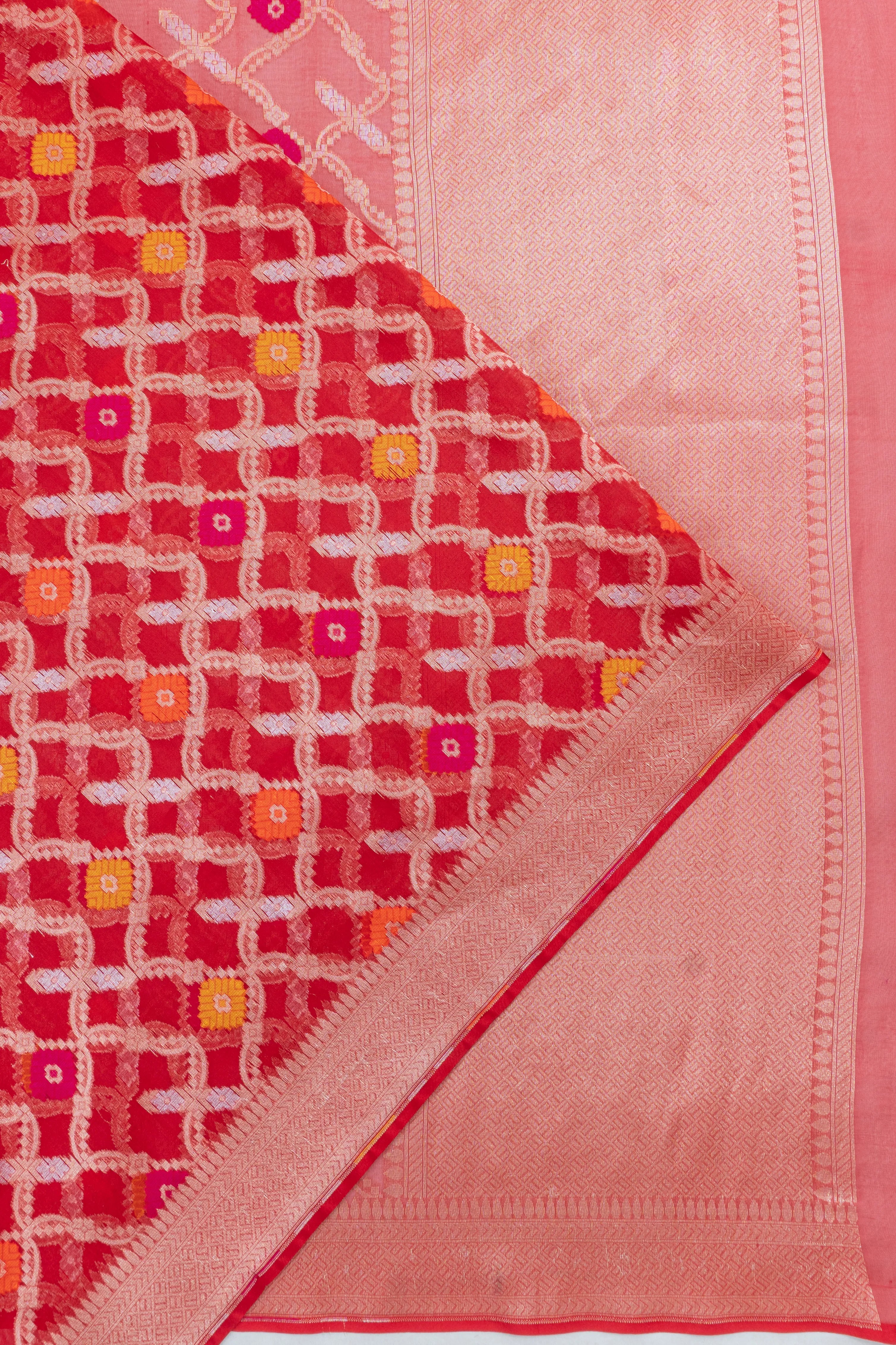 Banarasi Kora Organza Brocade Red Saree