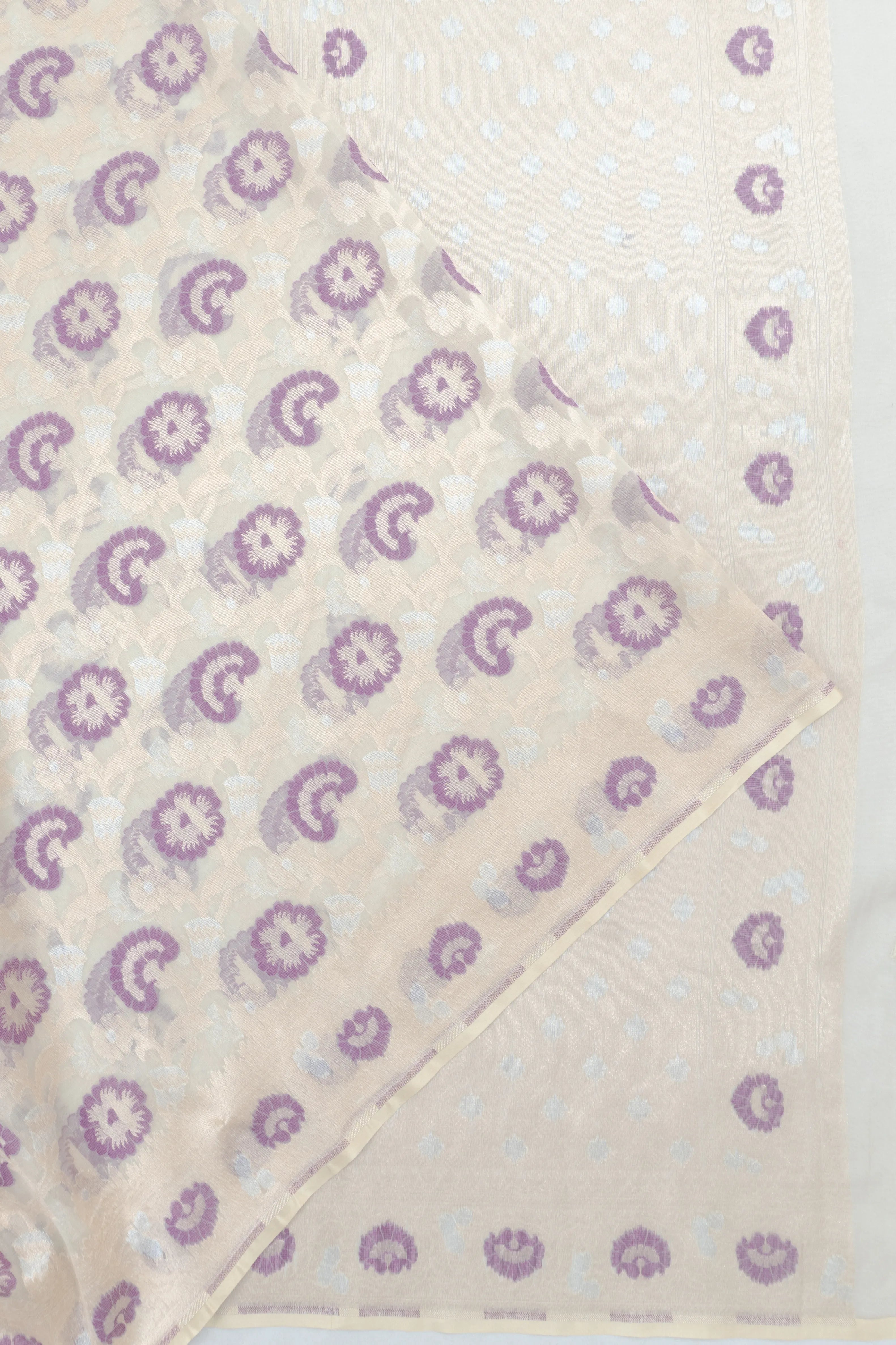 Banarasi Kora Organza Jaal Cream Saree