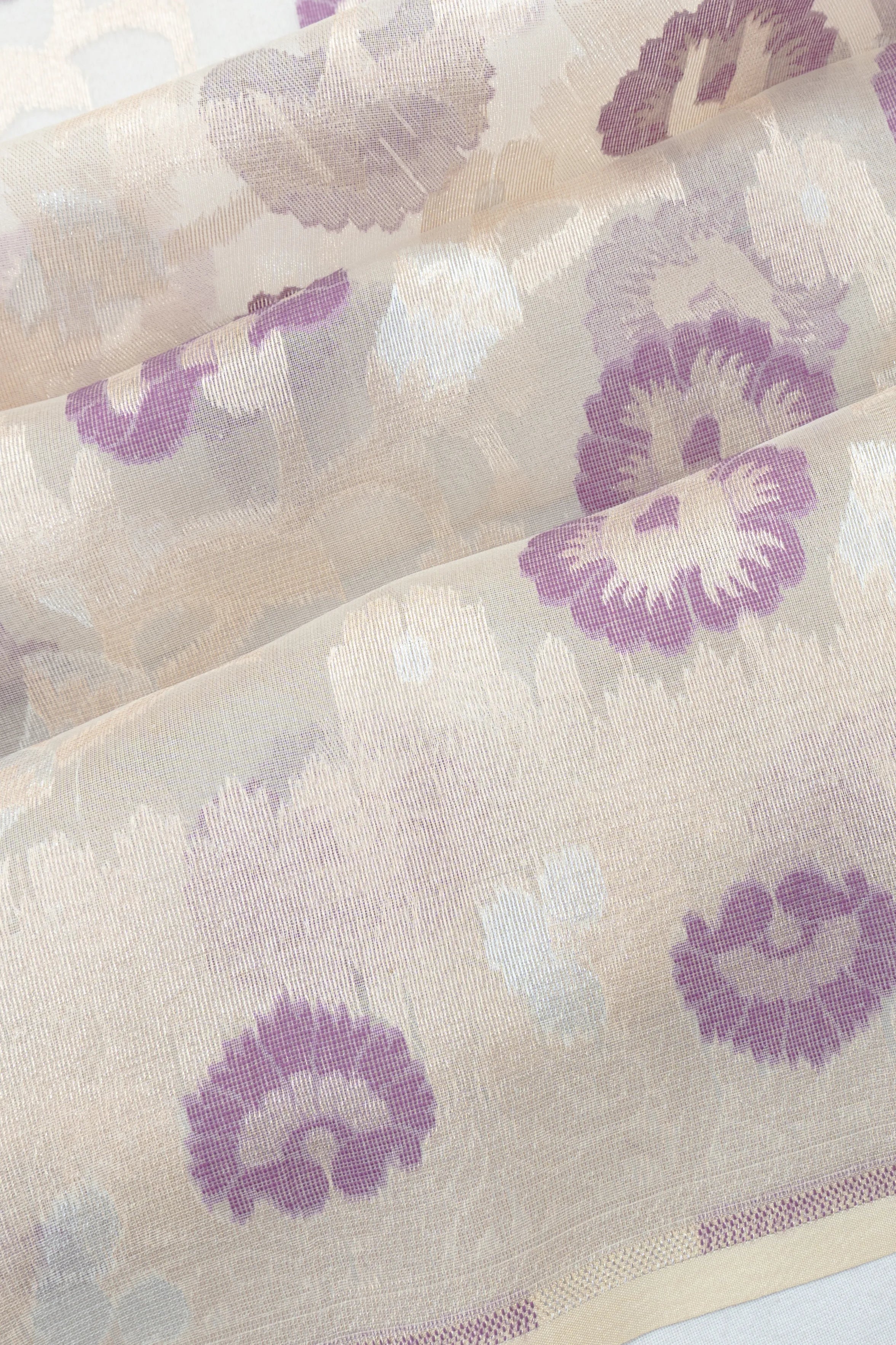 Banarasi Kora Organza Jaal Cream Saree