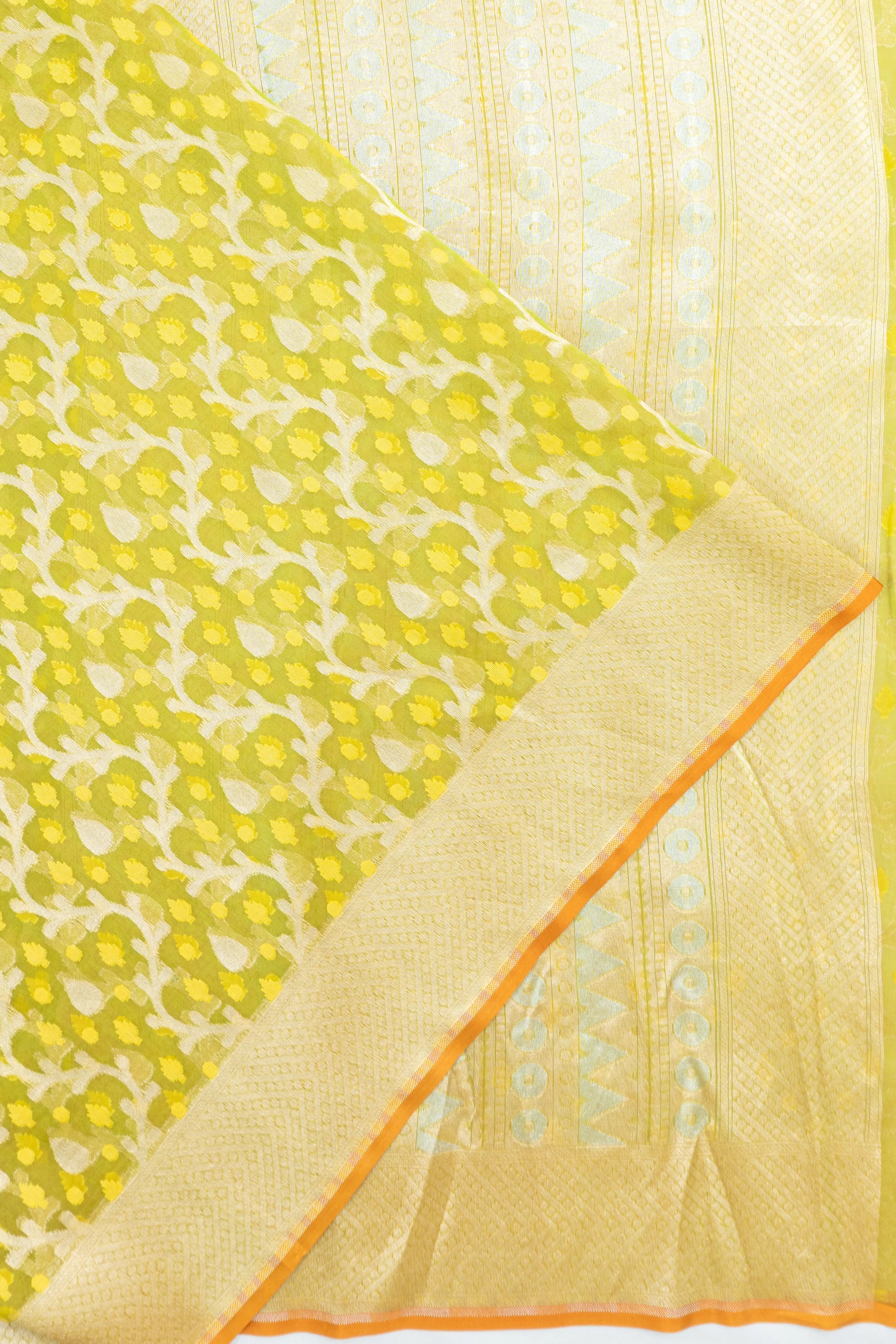 Banarasi Kora Organza Jaal Green Saree