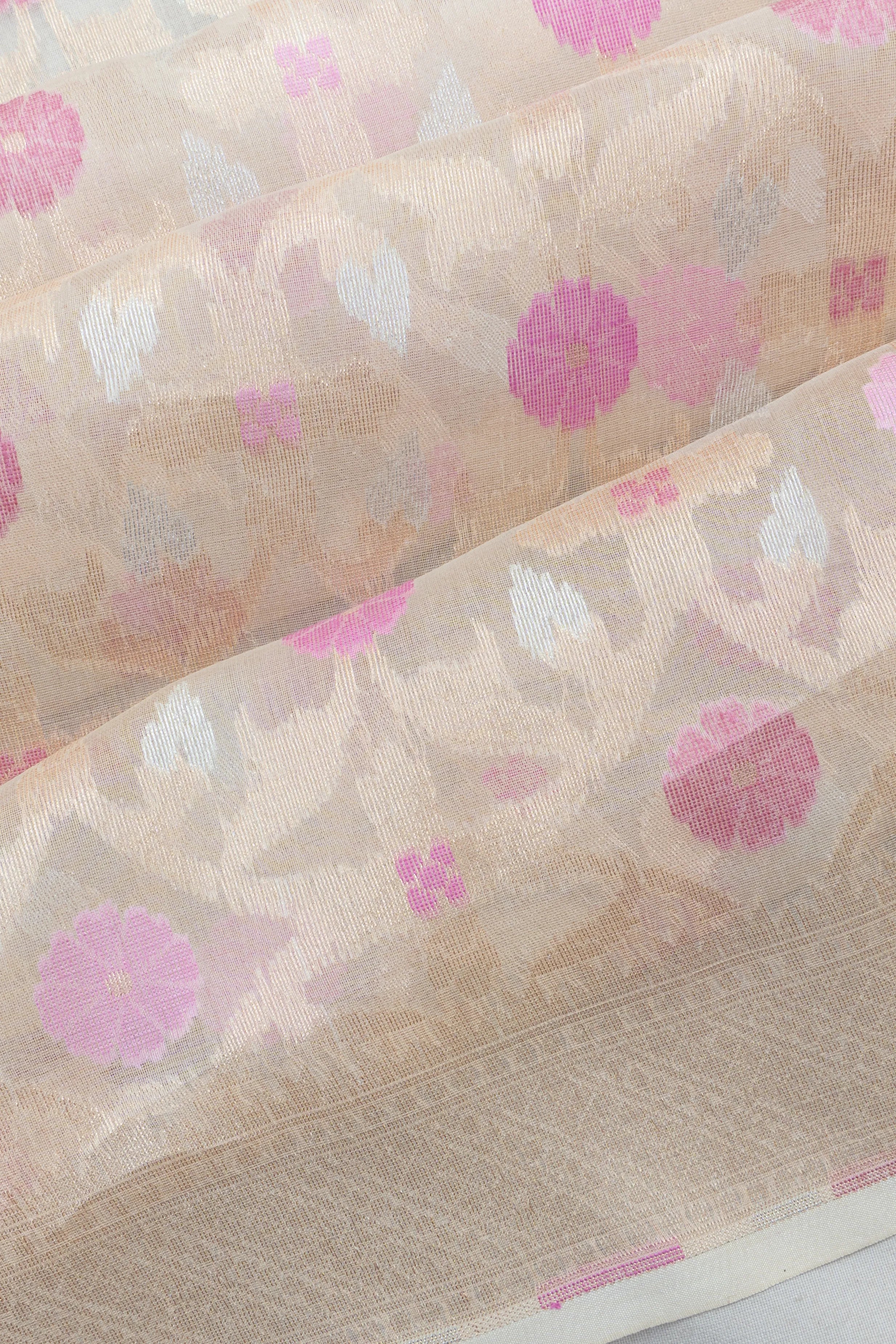 Banarasi Kora Organza Brocade Cream Saree