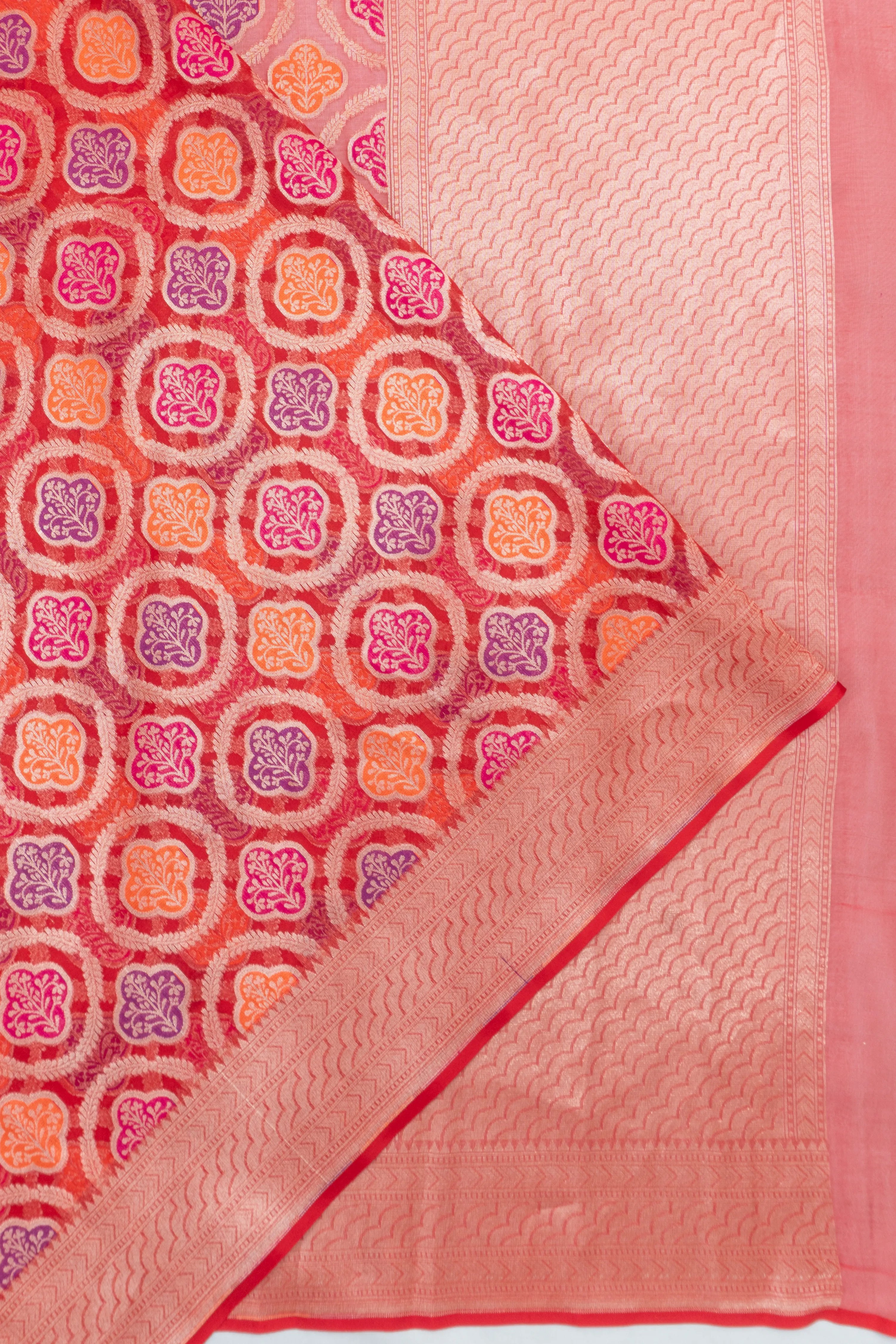 Banarasi Kora Organza Brocade Red Saree