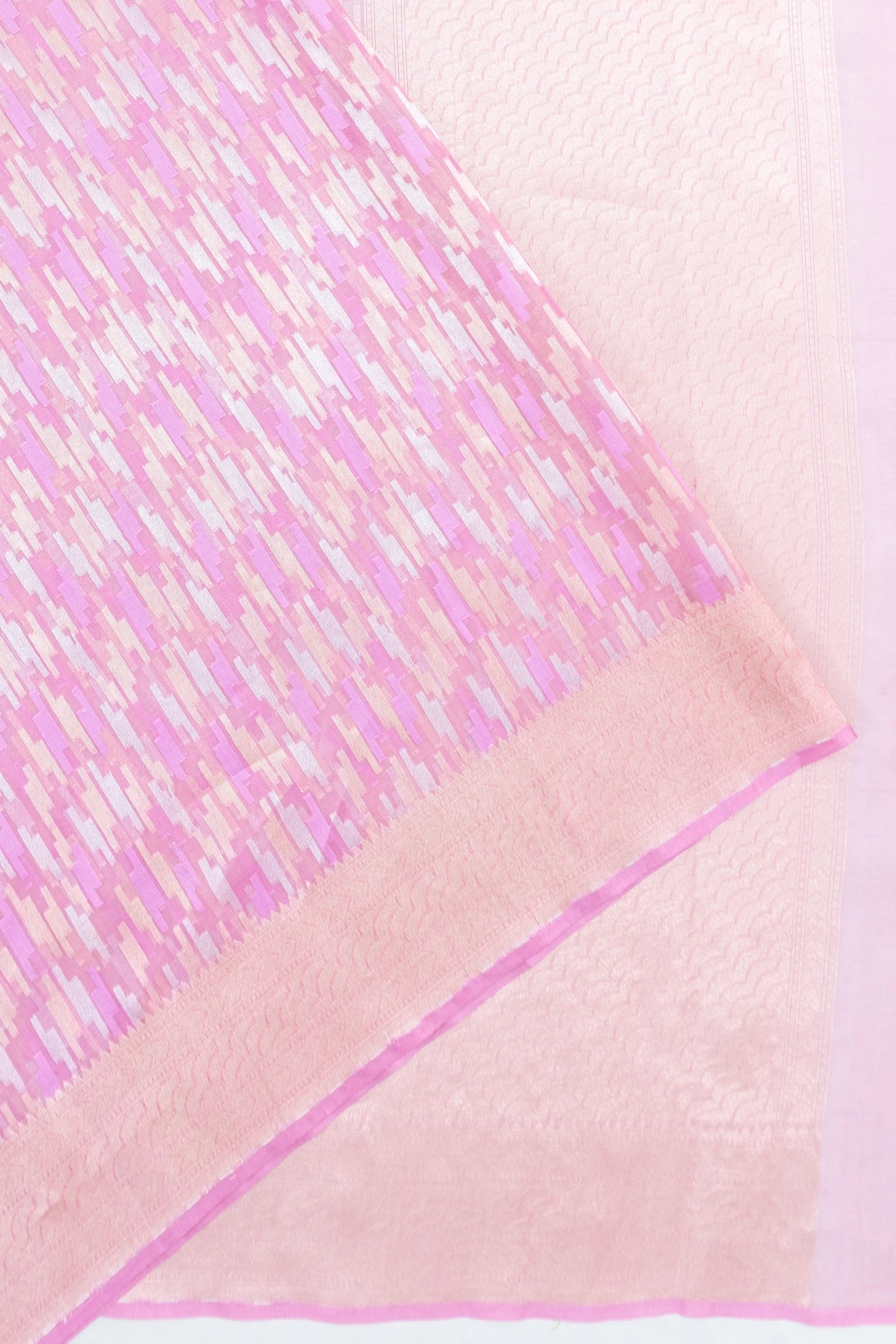 Banarasi Kora Organza Brocade Pink Saree