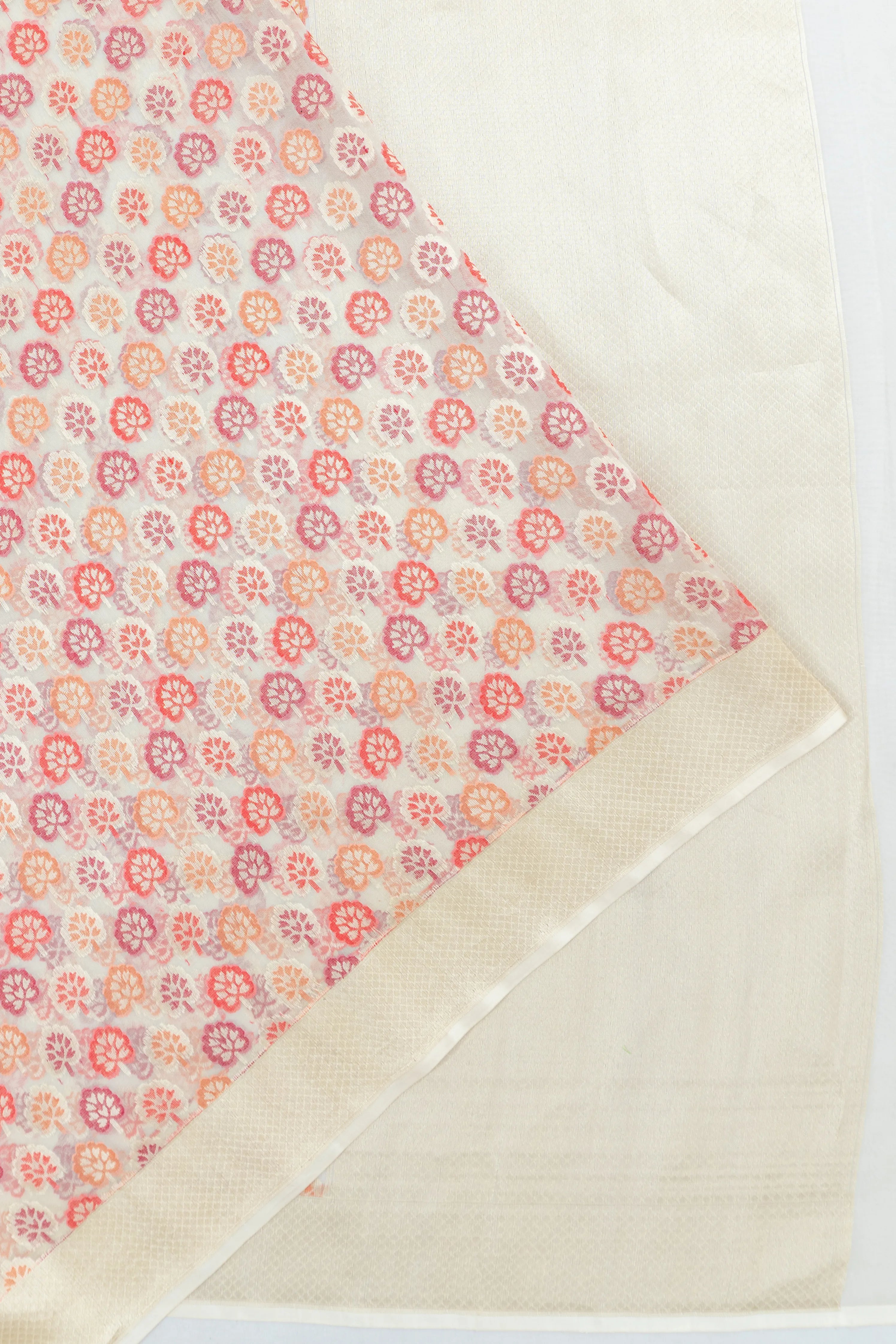 Banarasi Kora Organza Brocade Cream Saree