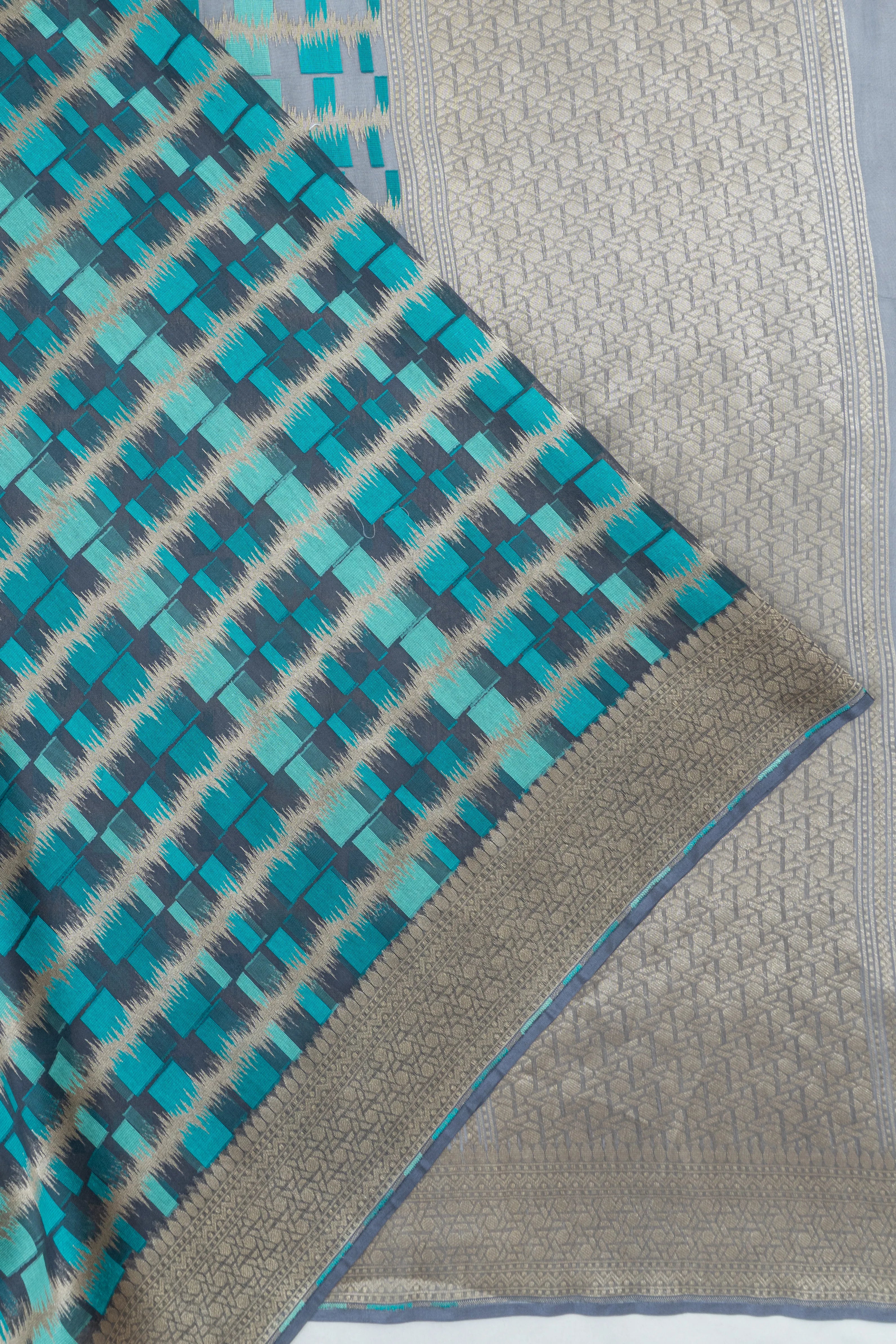Banarasi Kora Organza Brocade Blue Saree