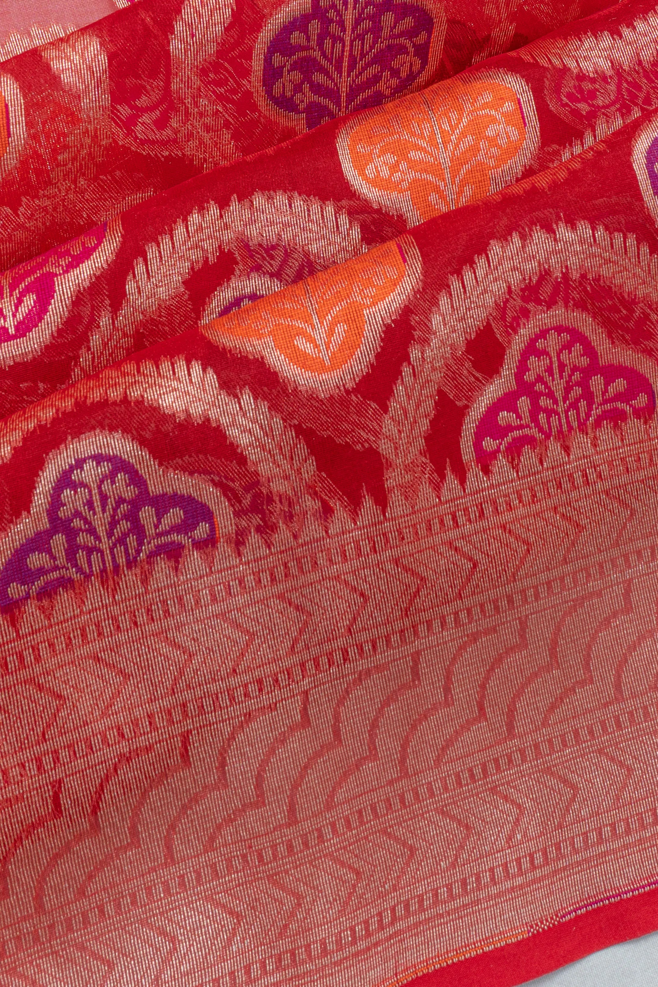 Banarasi Kora Organza Brocade Red Saree
