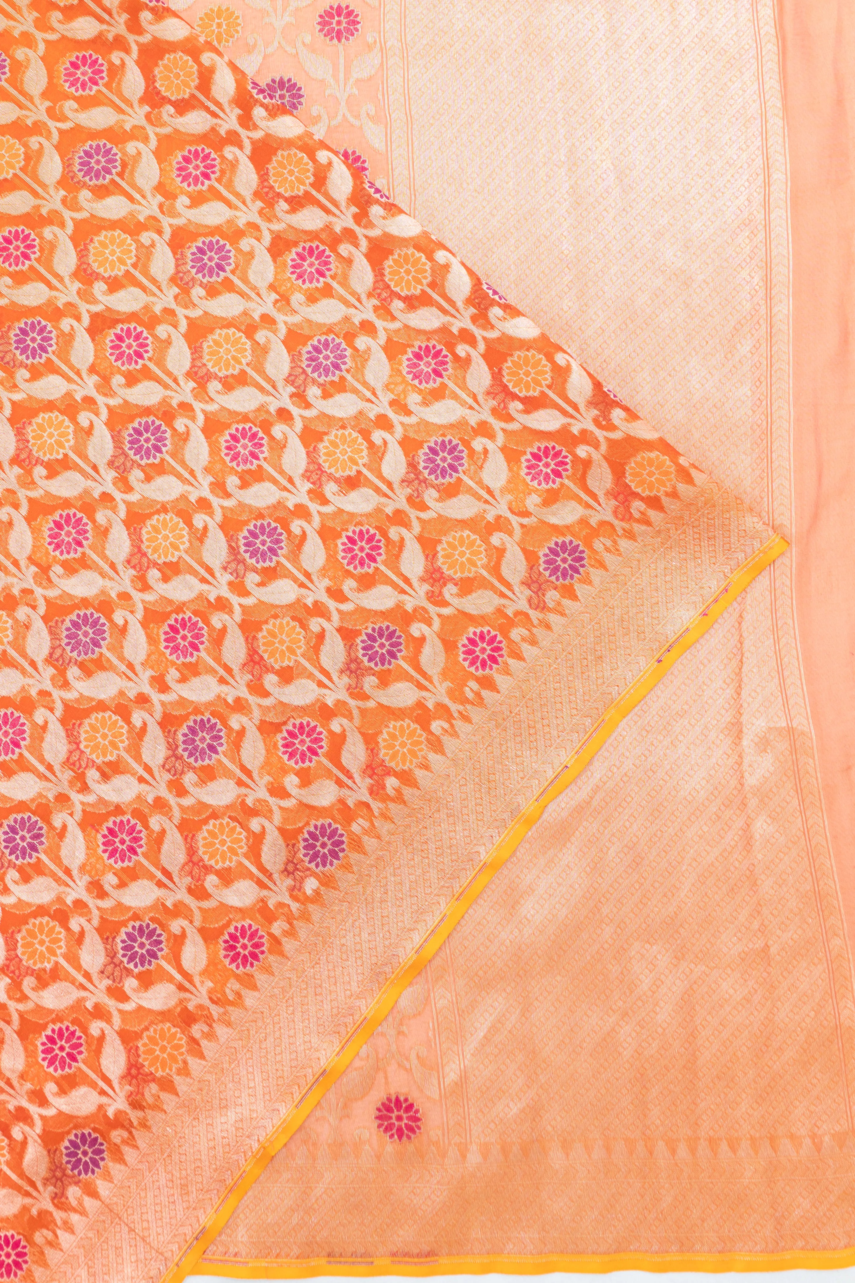 Banarasi Kora Organza Brocade Orange Saree