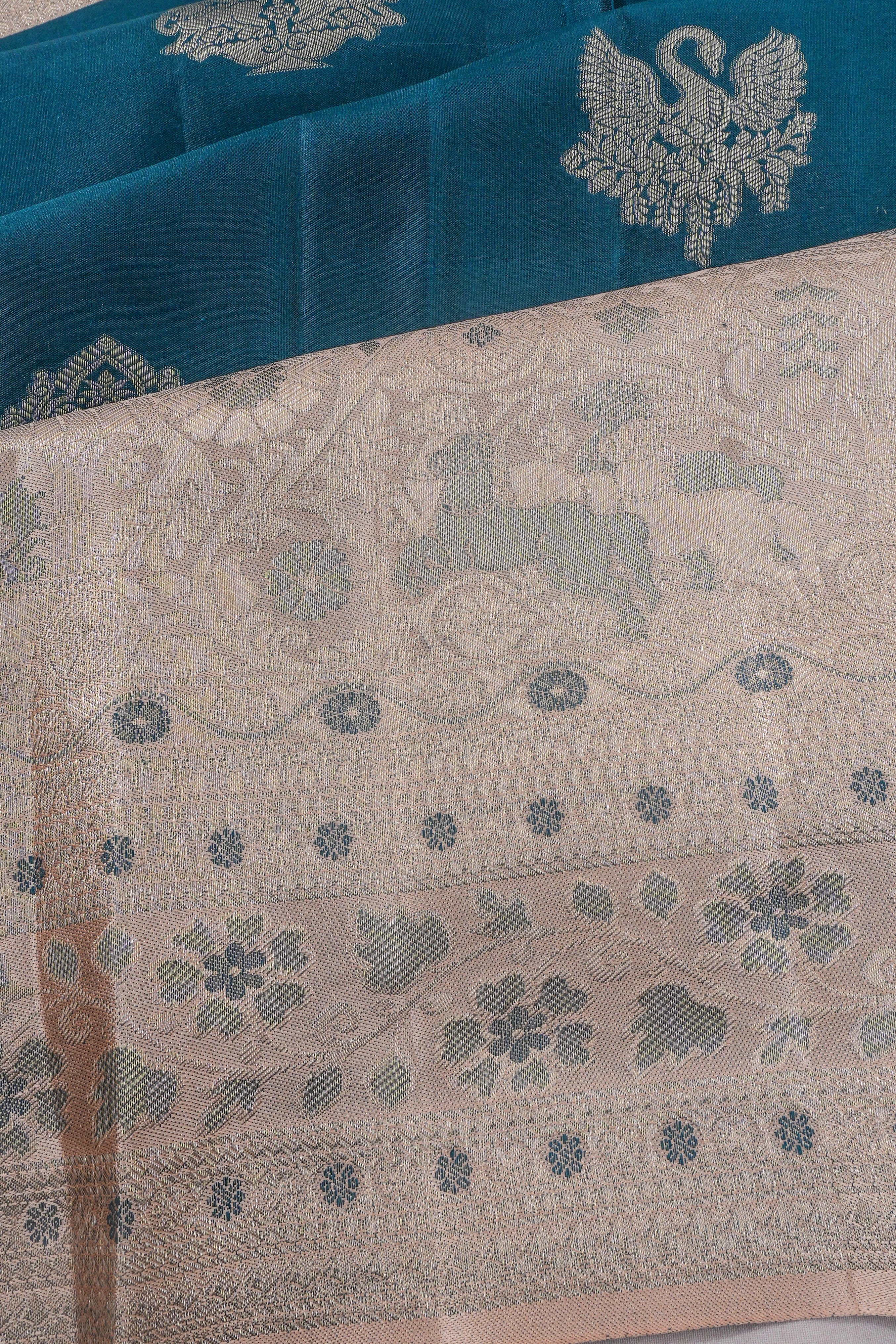 Taranga Kanchi Silk Butta Teal Blue Saree