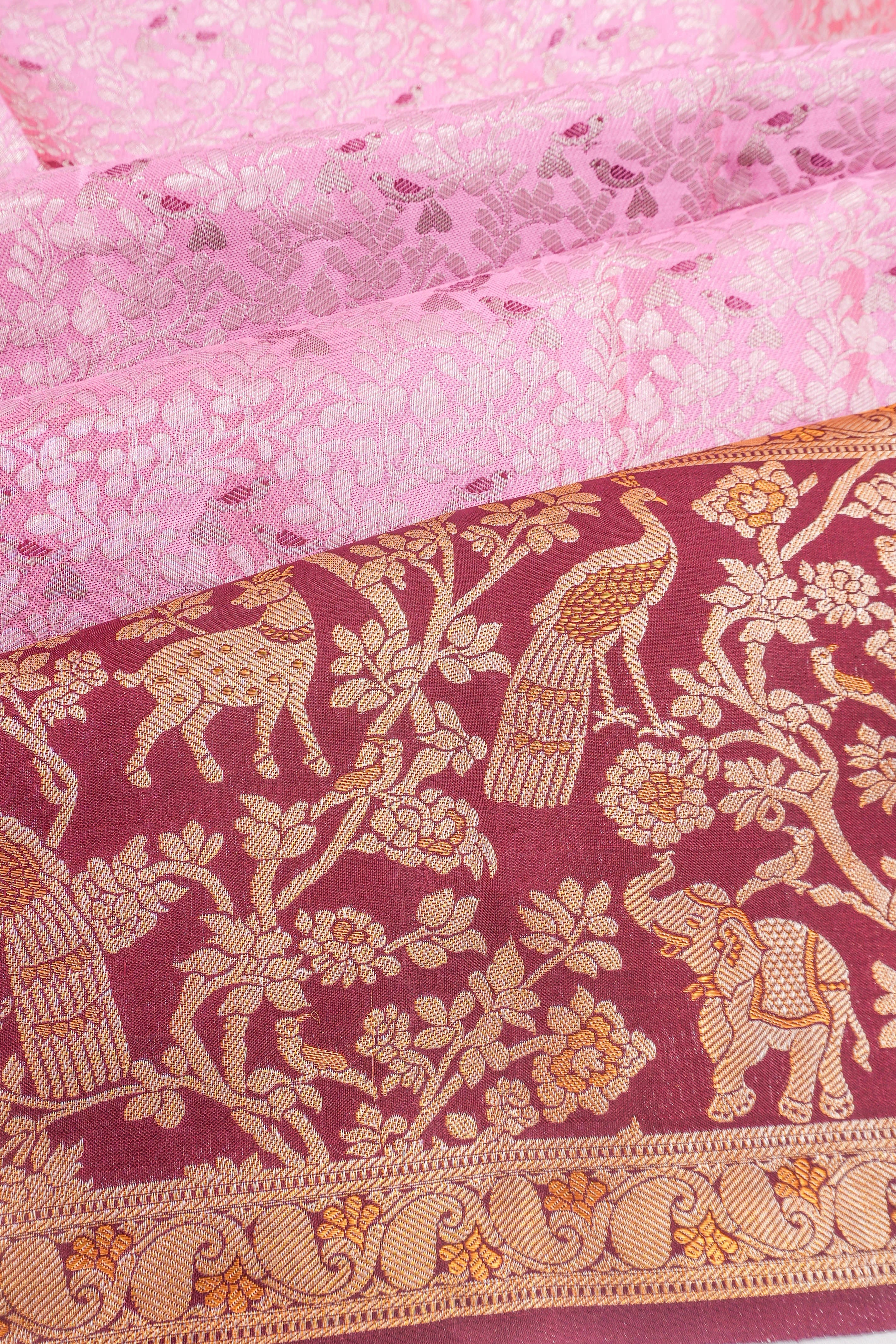 Taranga Kanchi Silk Jaal Baby Pink Saree