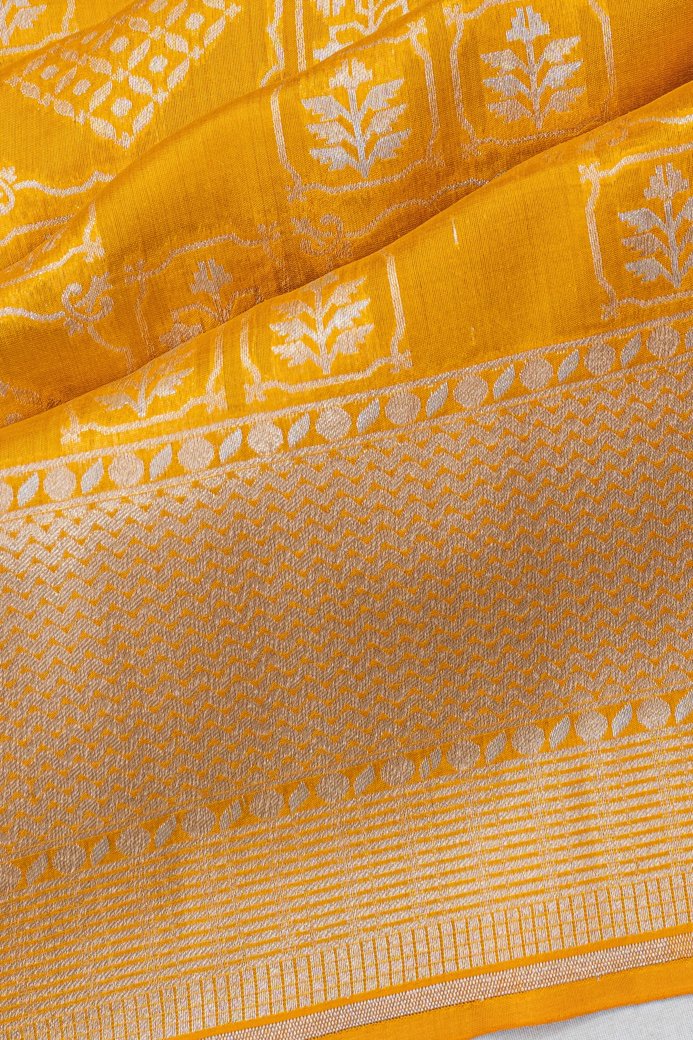Banarasi Silk Brocade Yellow Saree