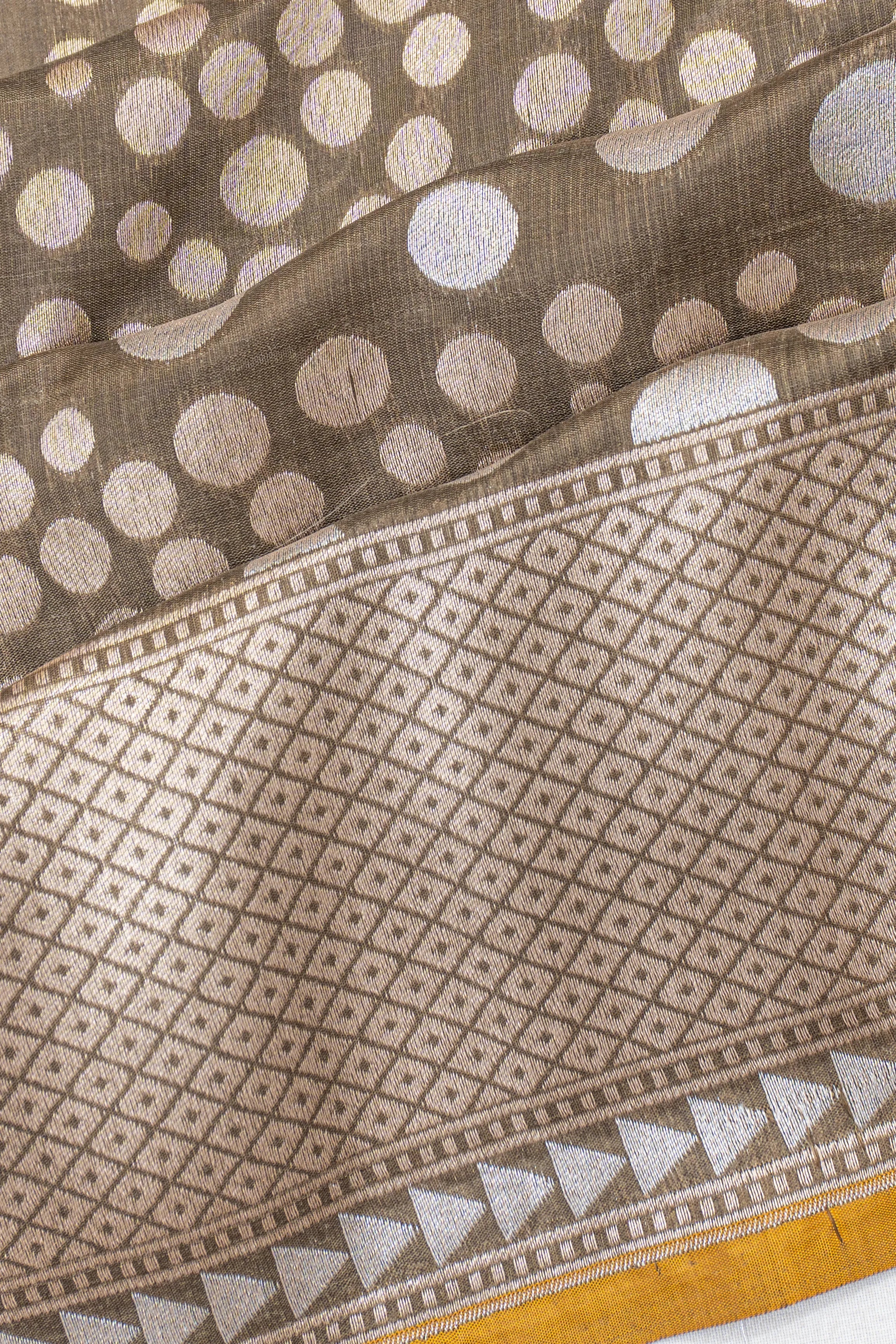 Banarasi Silk Polka Dot Butta Brown Saree
