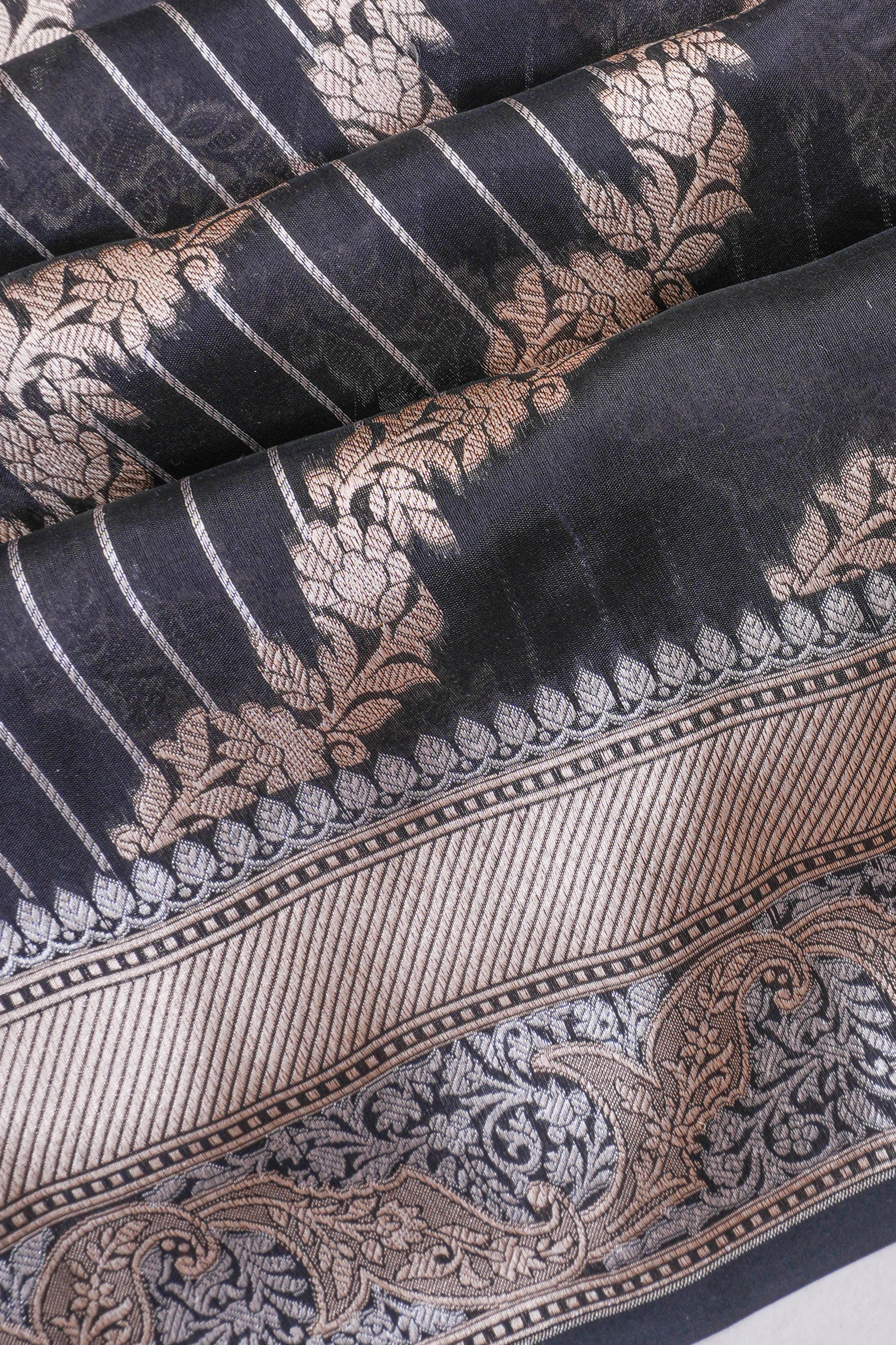 Banarasi Kora Organza Brocade Black Saree