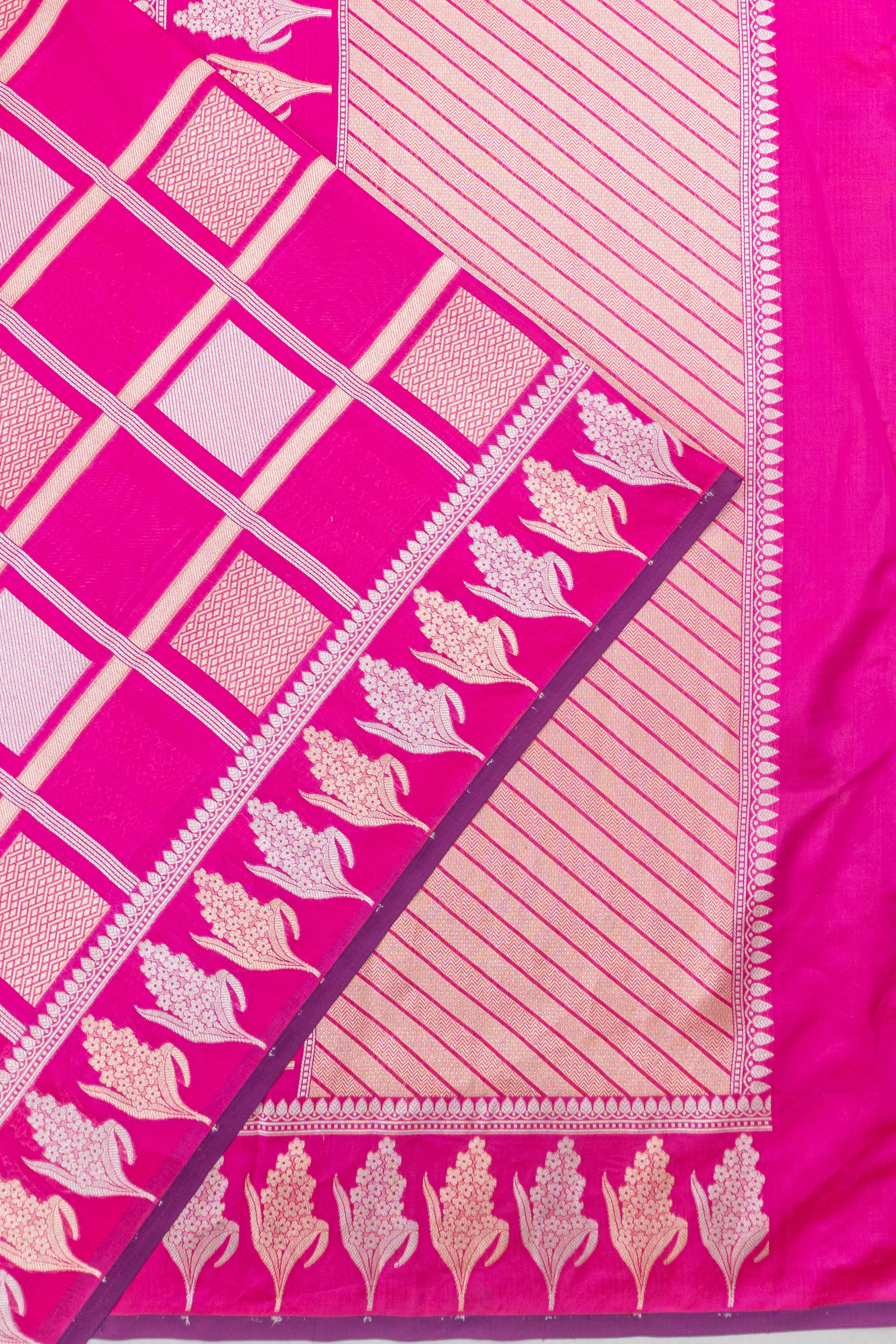 Banarasi Silk Brocade Rani Pink Saree
