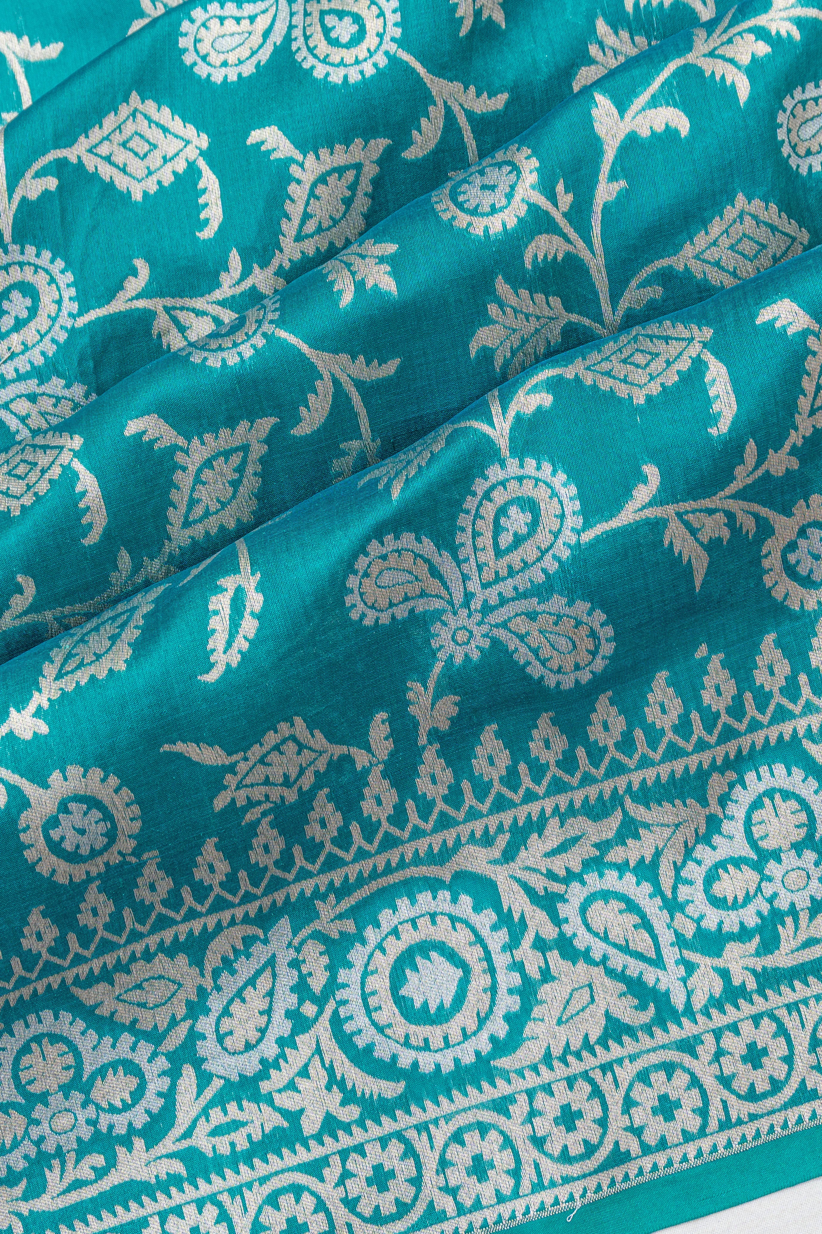 Banarasi Silk Jaal Aqua Blue Saree