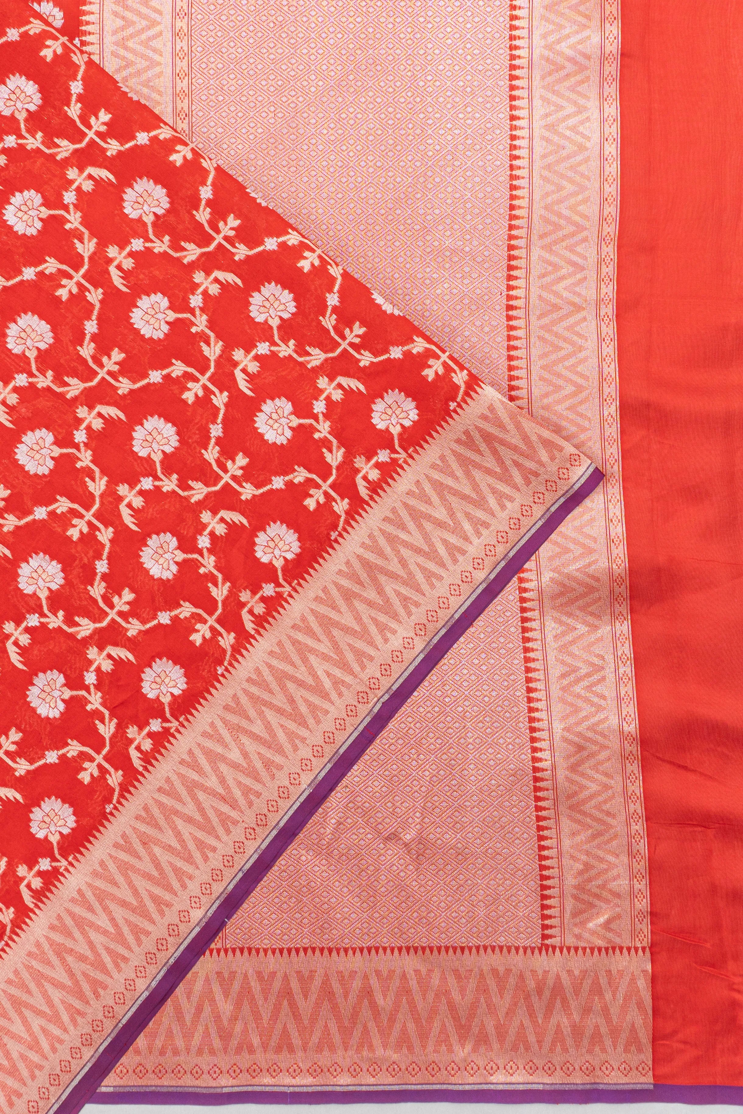 Banarasi Silk Jaal Red Saree