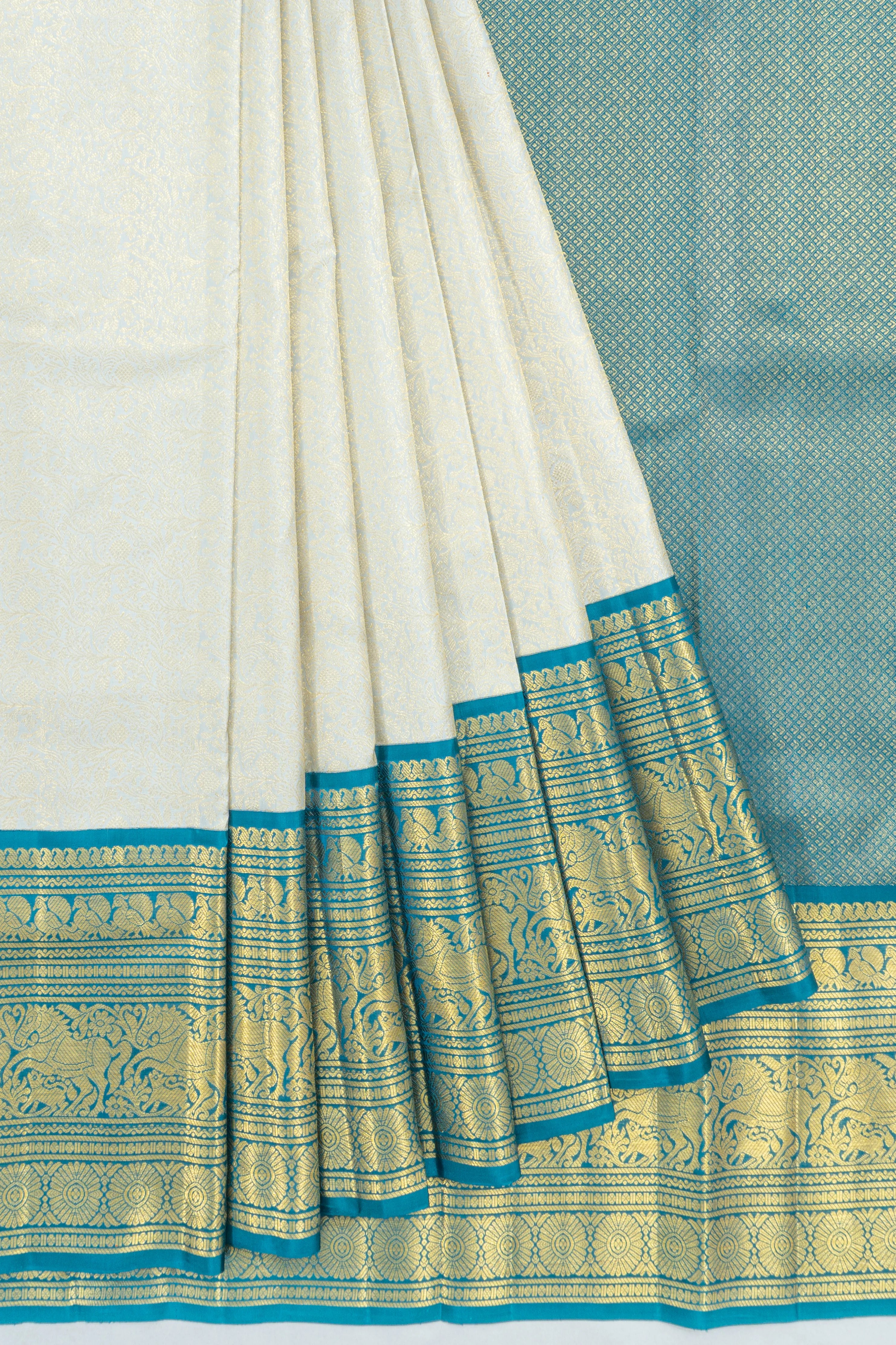 Kanchipuram Silk Brocade White Saree
