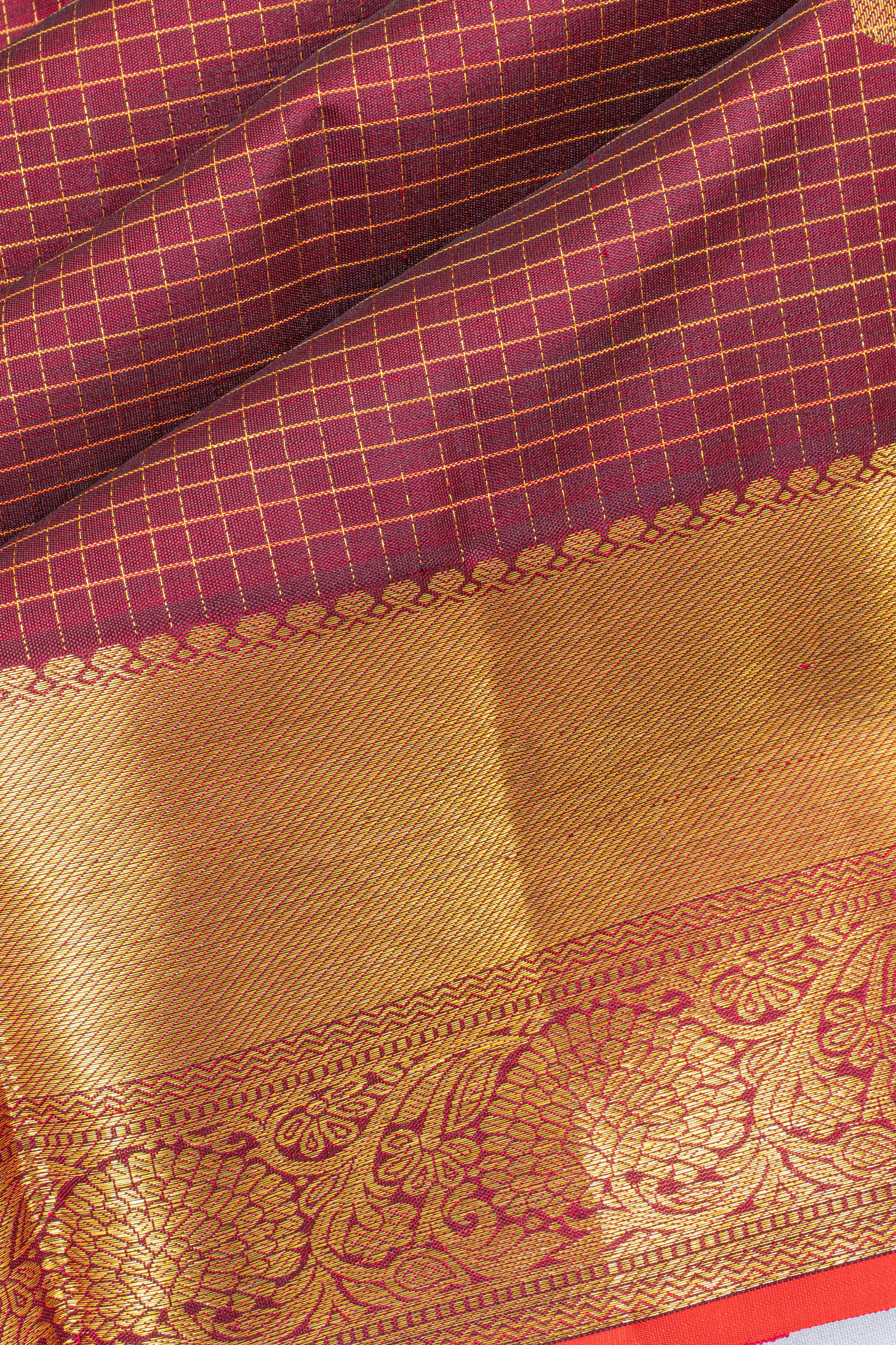 Classic Kanchipuram Silk Checks And Butta Maroon Saree