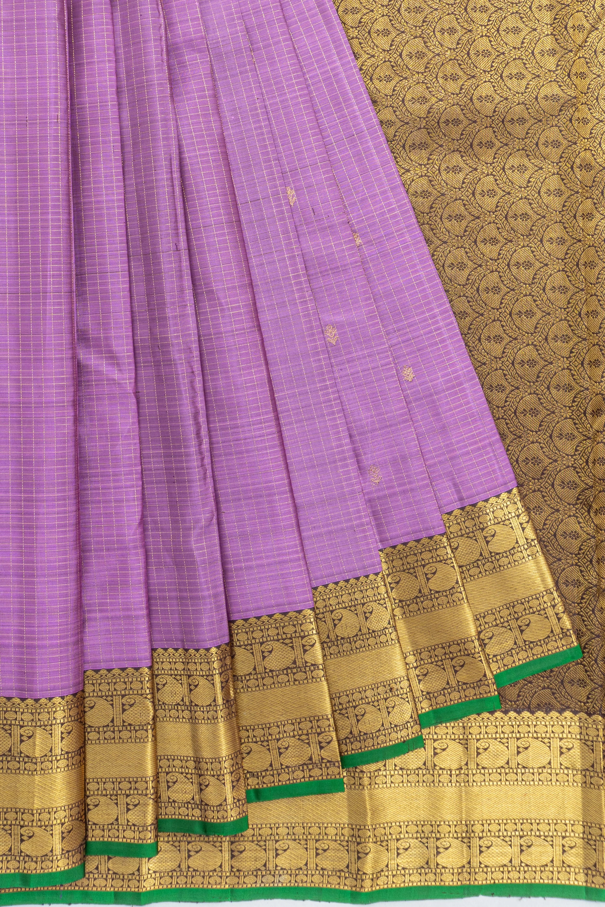 Kanchipuram Silk Checks And Butta Violet Saree