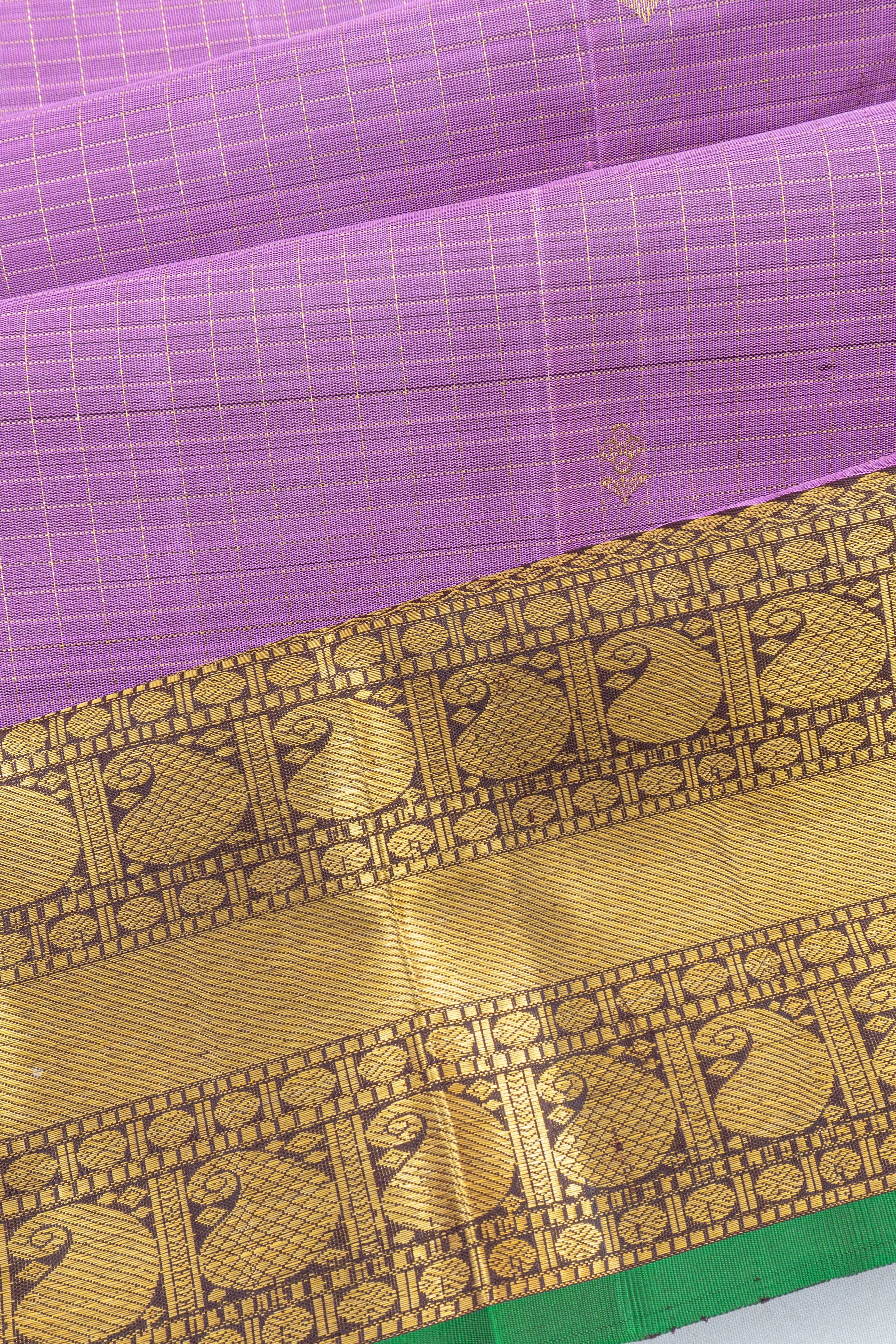 Kanchipuram Silk Checks And Butta Violet Saree
