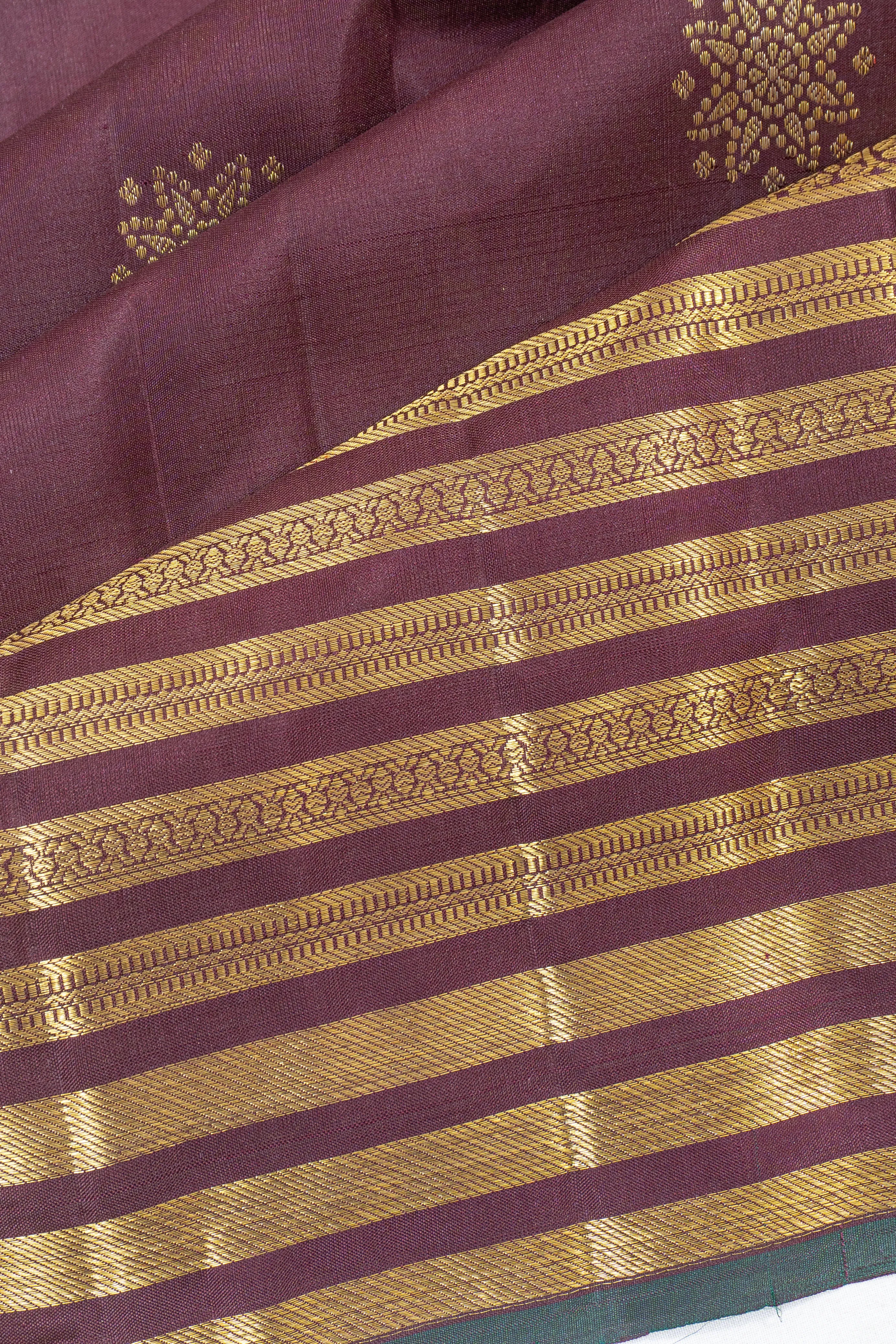 Kanchipuram Silk Butta Maroon Saree With Very Big Border