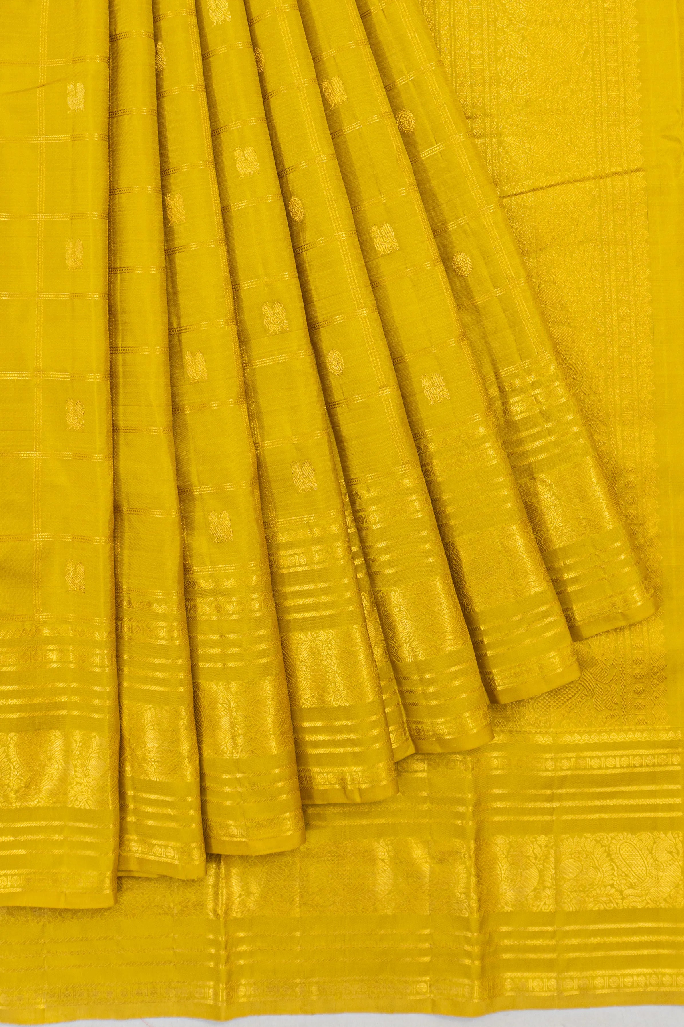 Kanchipuram Silk Checks And Butta Mehendi Green Saree