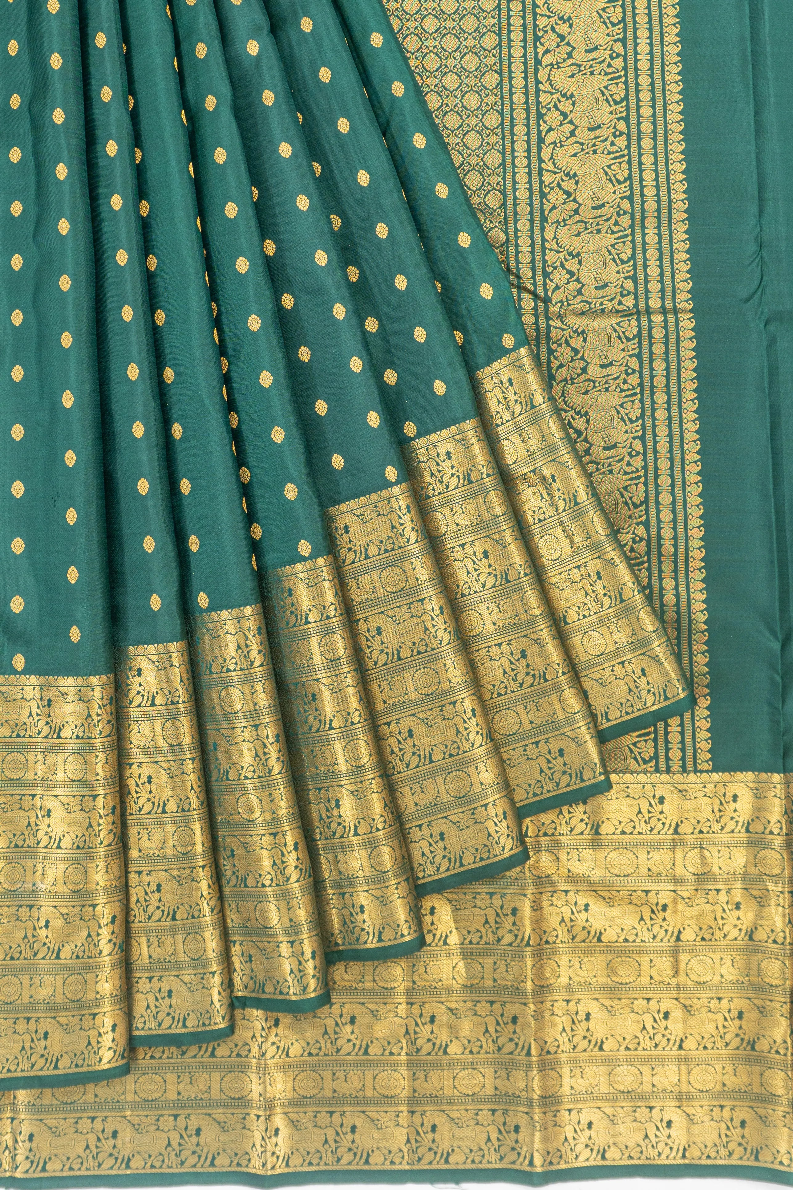 Kanchipuram Silk Brocade Bottle Green Saree